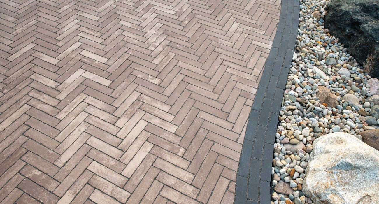 Close-up of herringbone pattern block paving detail