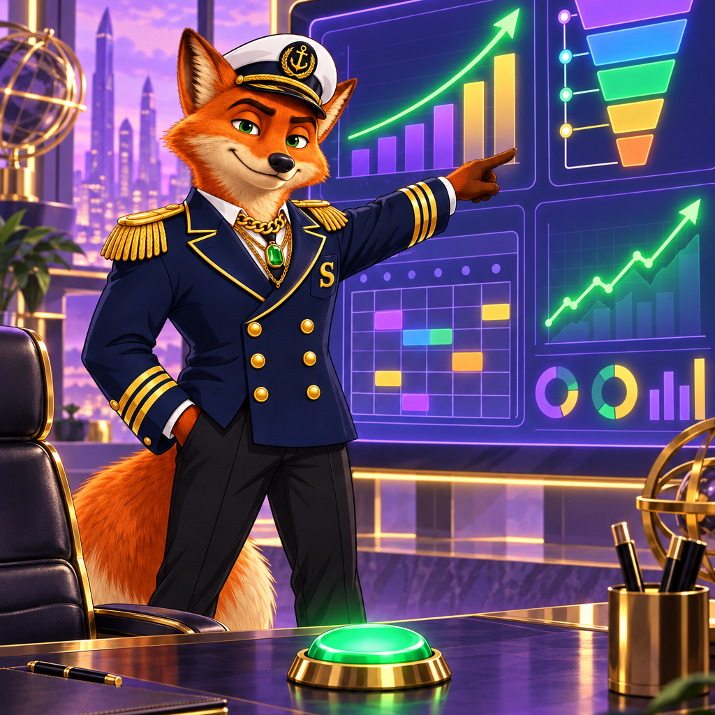 Captain SNUD steering THE DASHBOARD