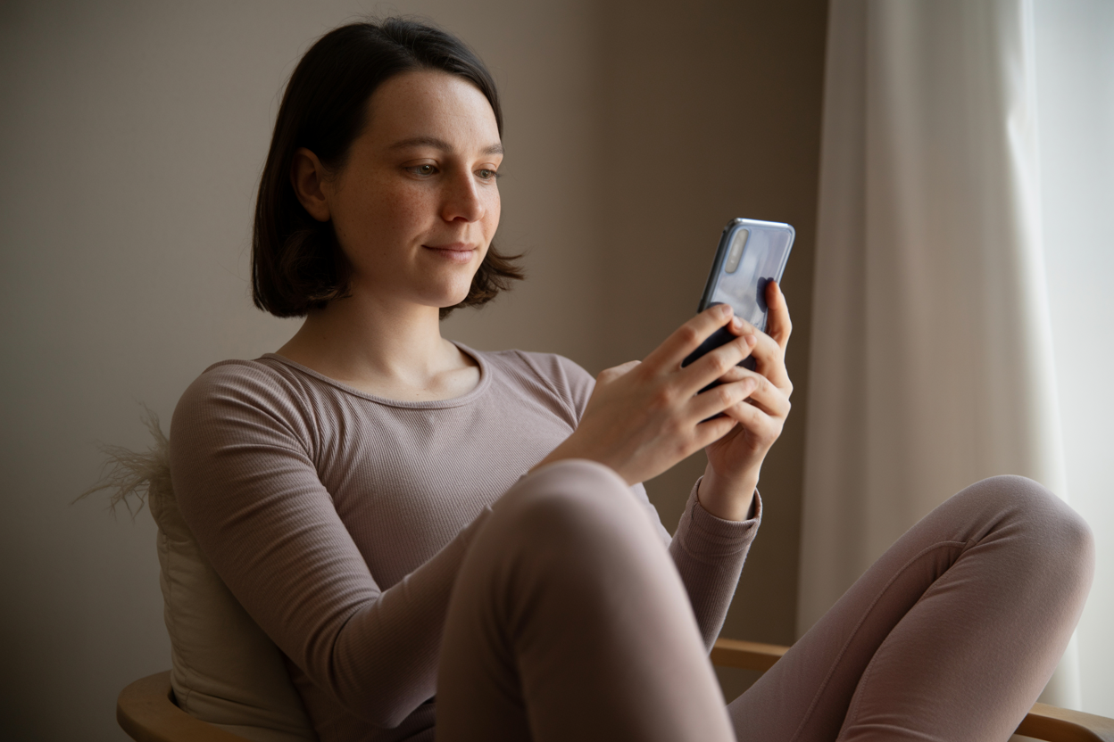 žena koristi mobilni telefon svesno digitalni balans tehnologija i svest