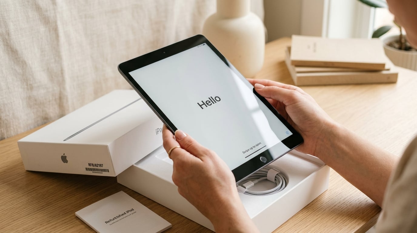 Inspecting a refurbished tablet for quality