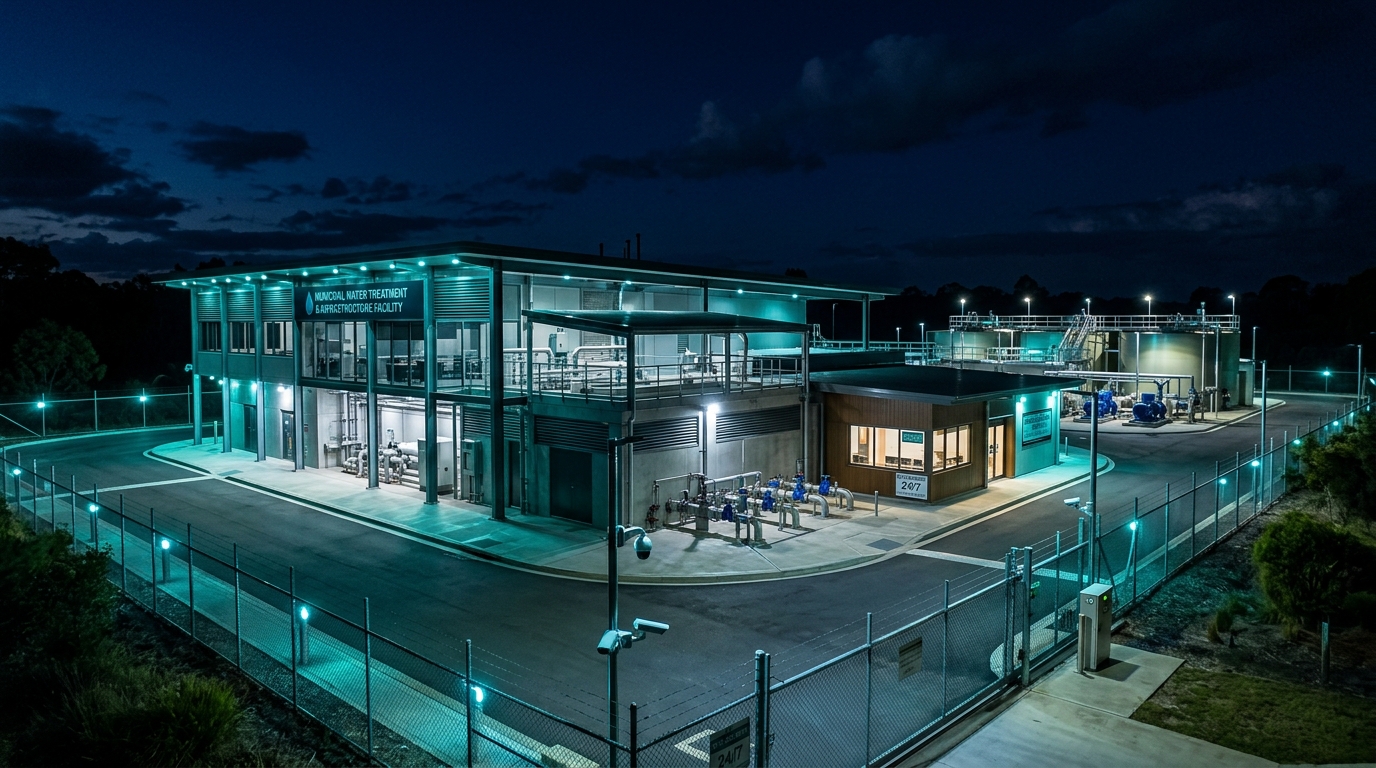 Modern public infrastructure facility with security monitoring