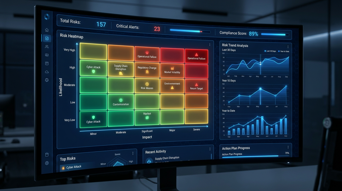 ISOMantra™ Risk Intelligence Heatmap showing predictive risk analysis
