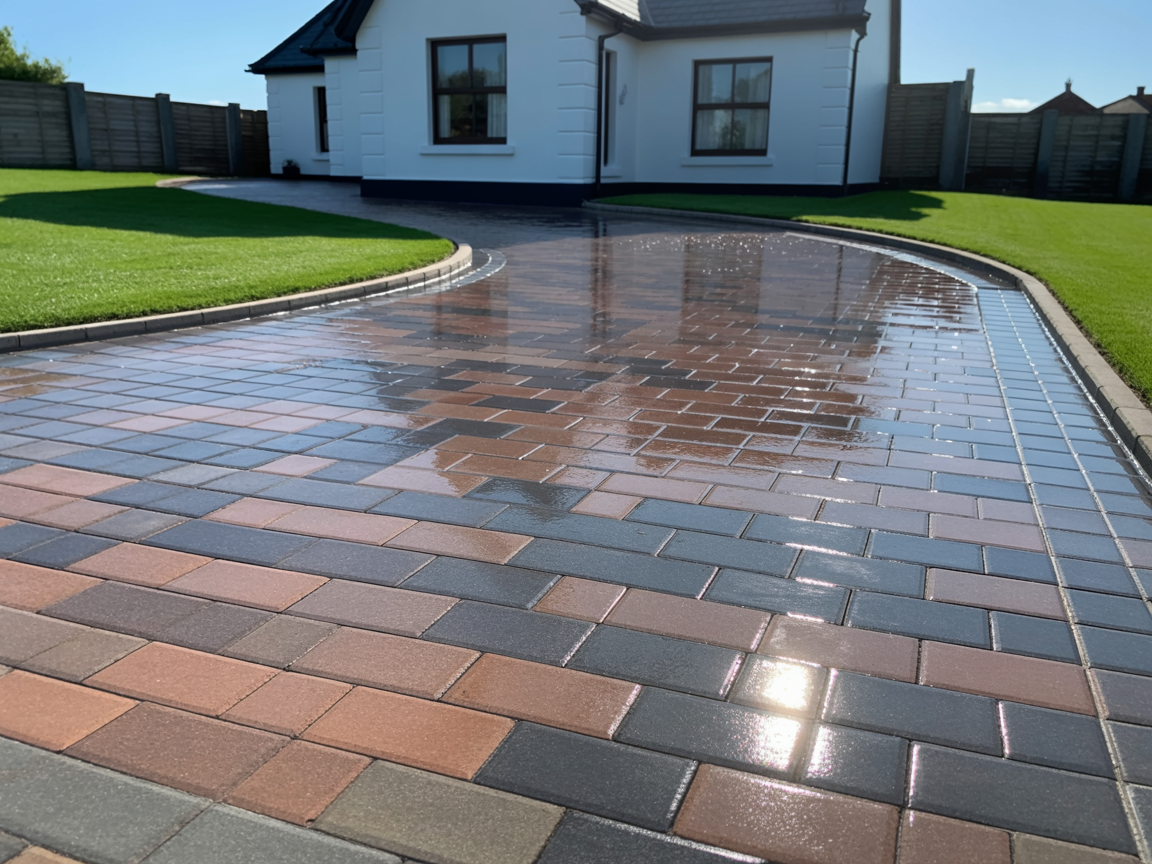 Clean block-paved driveway after professional driveway cleaning in Athlone