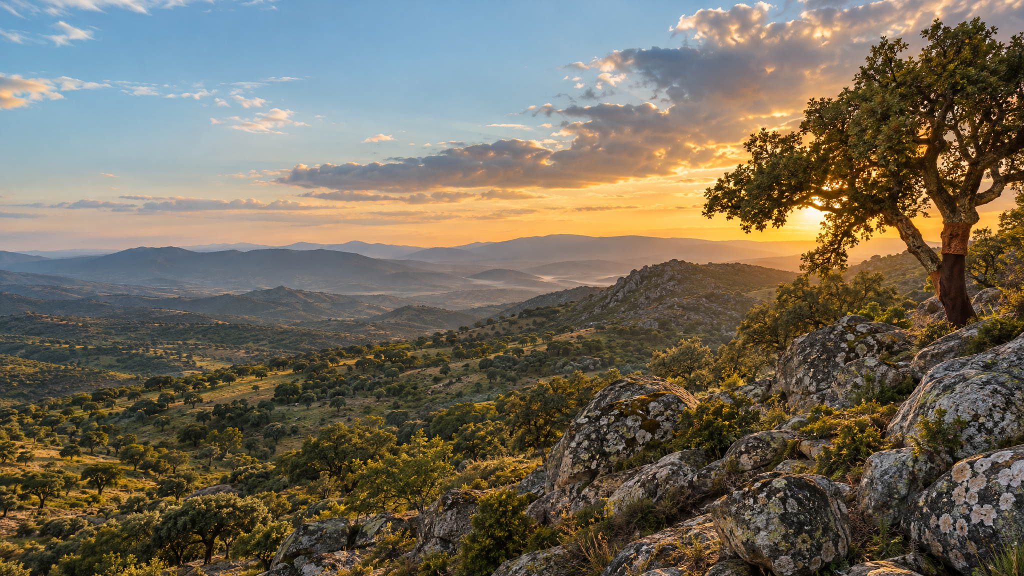 Paisagem panorâmica da Serra de São Mamede ao entardecer