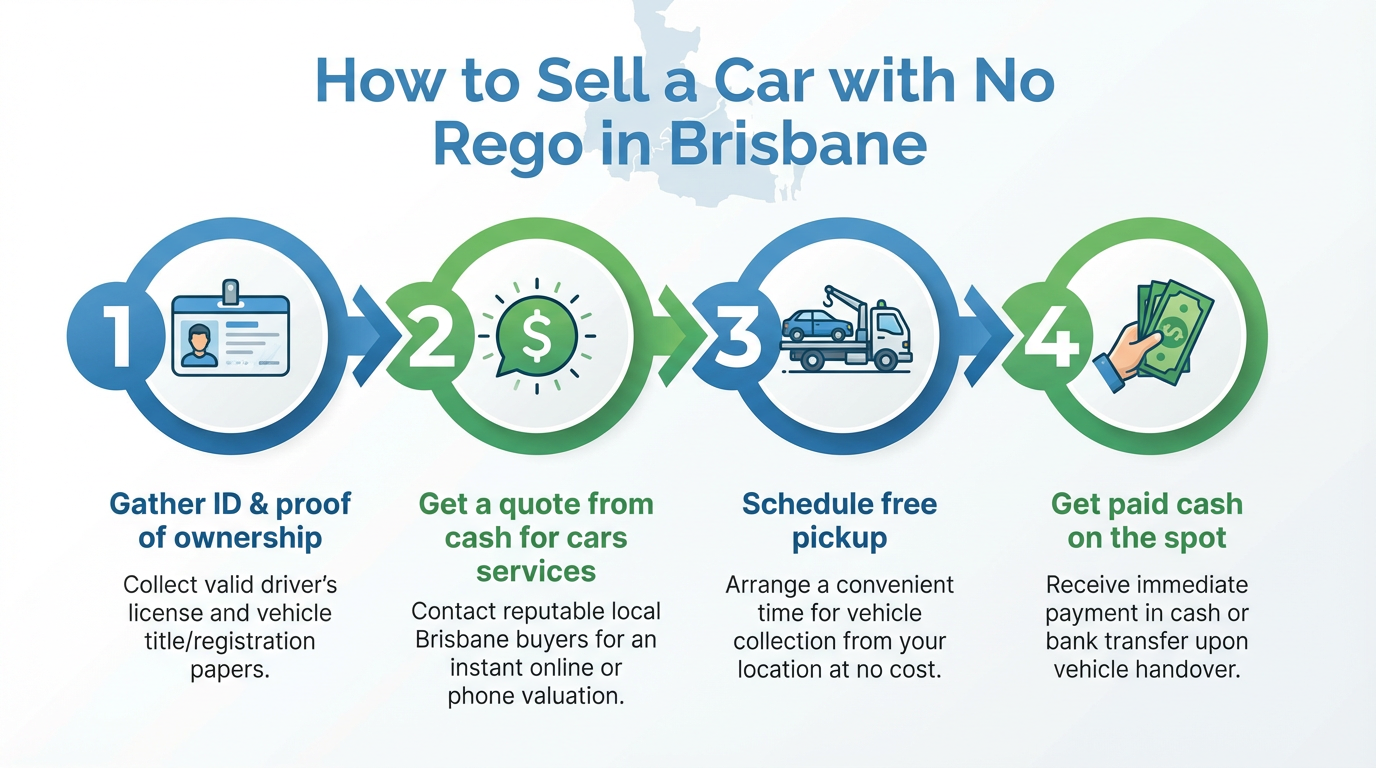 Infographic showing 4 steps to sell a car with no rego in Brisbane