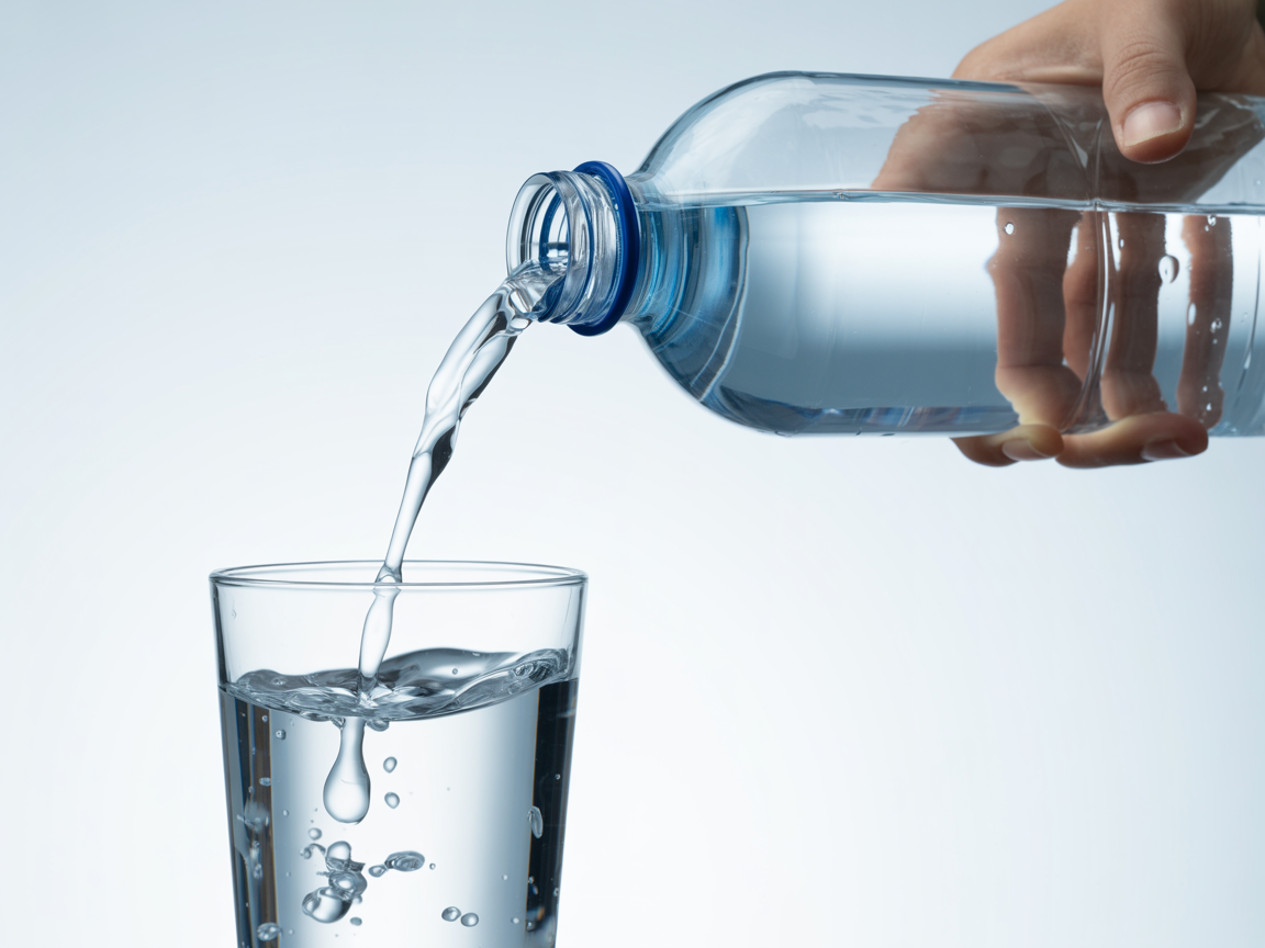 Crystal-clear water being poured emphasizing purity and premium quality