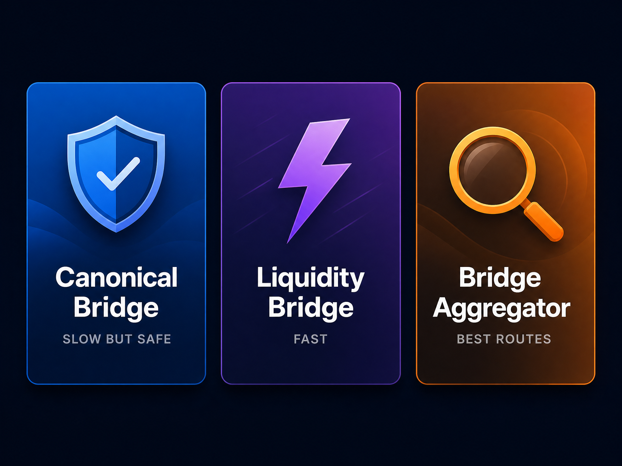 Cross-chain bridge types comparison — canonical vs third-party vs aggregator bridges for crypto in 2026