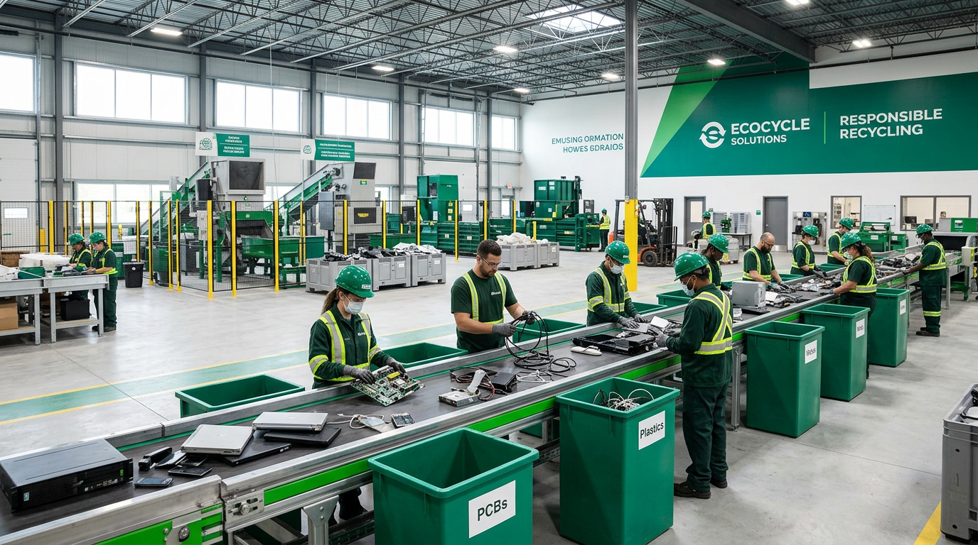 Instalações modernas de reciclagem de eletrônicos da Recicla E-waste