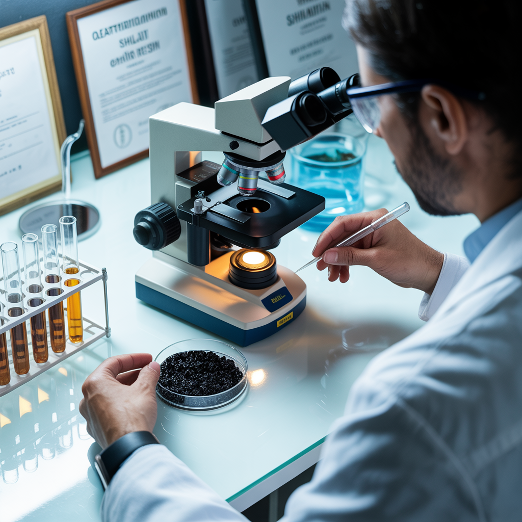 Laboratorium kwaliteitscontrole van Shilajit
