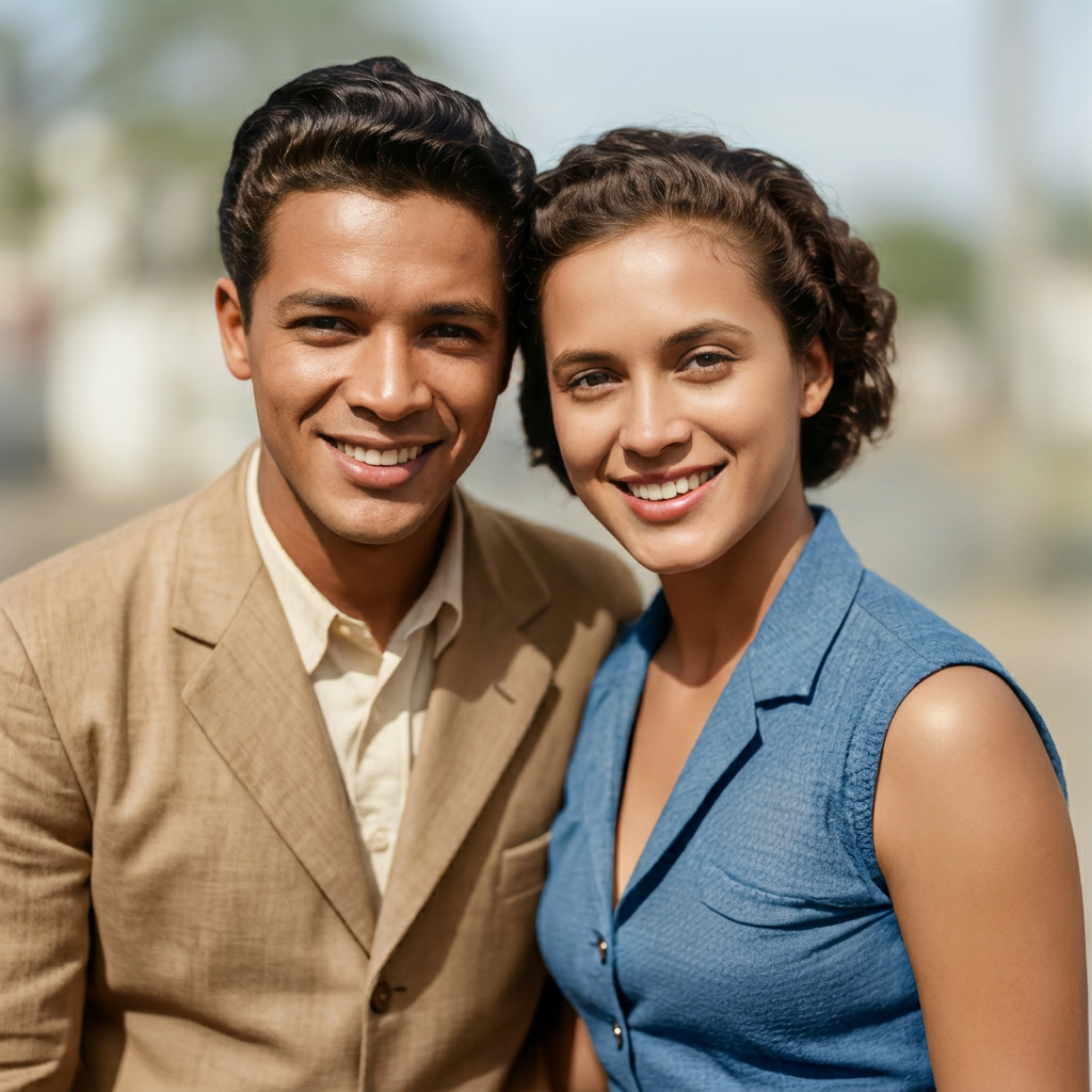 Foto restaurada e colorizada do casal