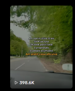 Captură a unei postări despre chirie și locuință, cu numărul de vizualizări afișat