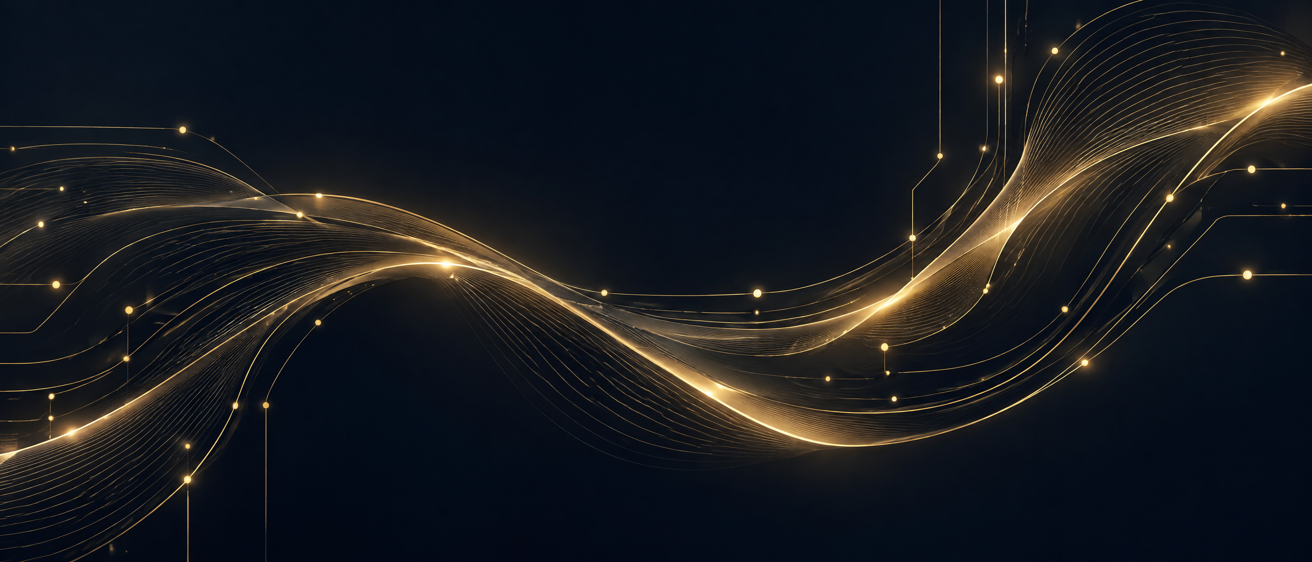 Abstract navy and gold flowing circuitry representing royalty and technology fee arrangements for GCCs