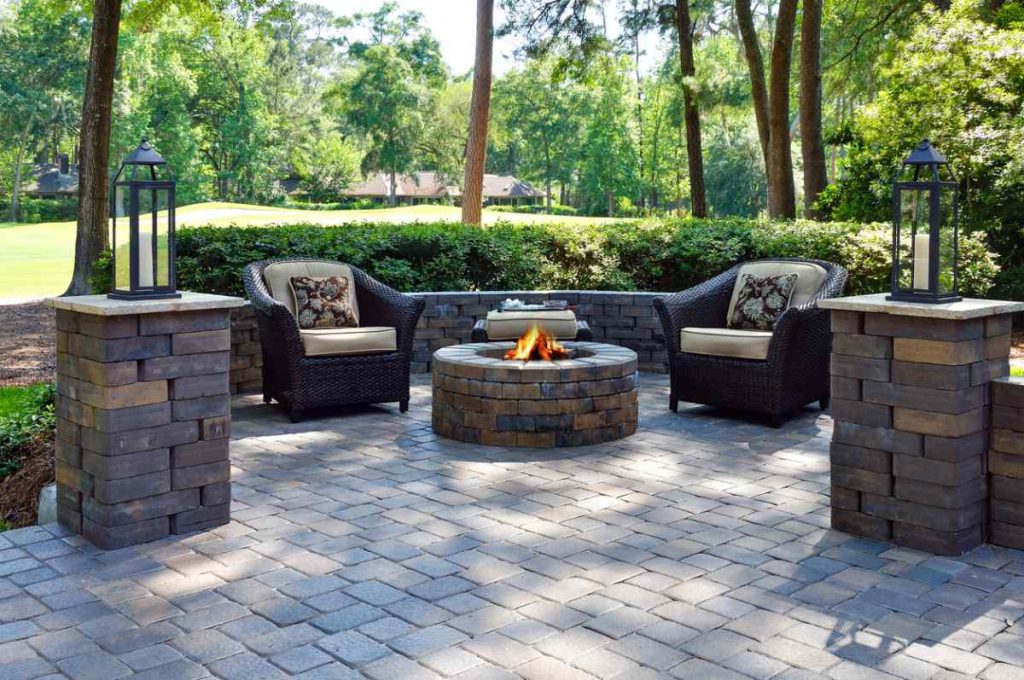 Natural stone paving in garden setting