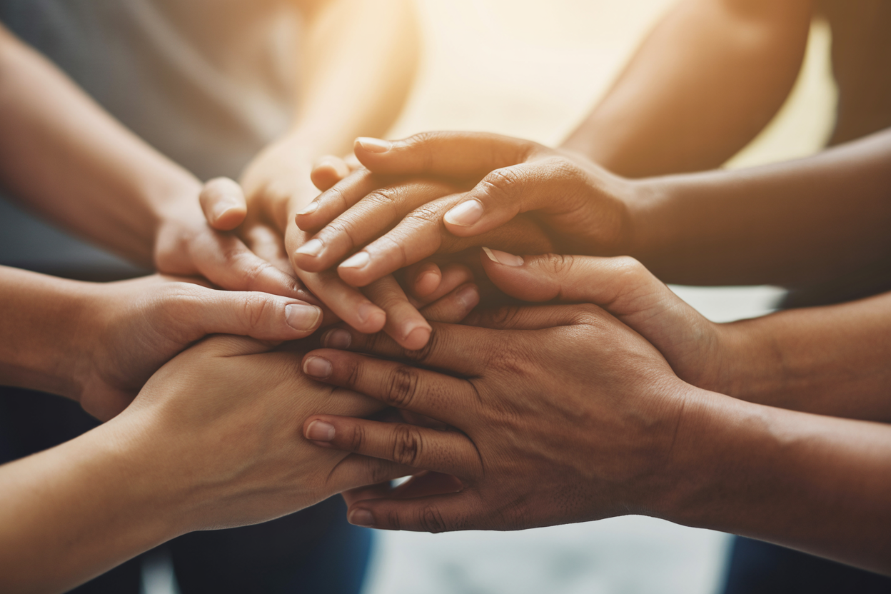 Hands joined in prayer with warm golden light