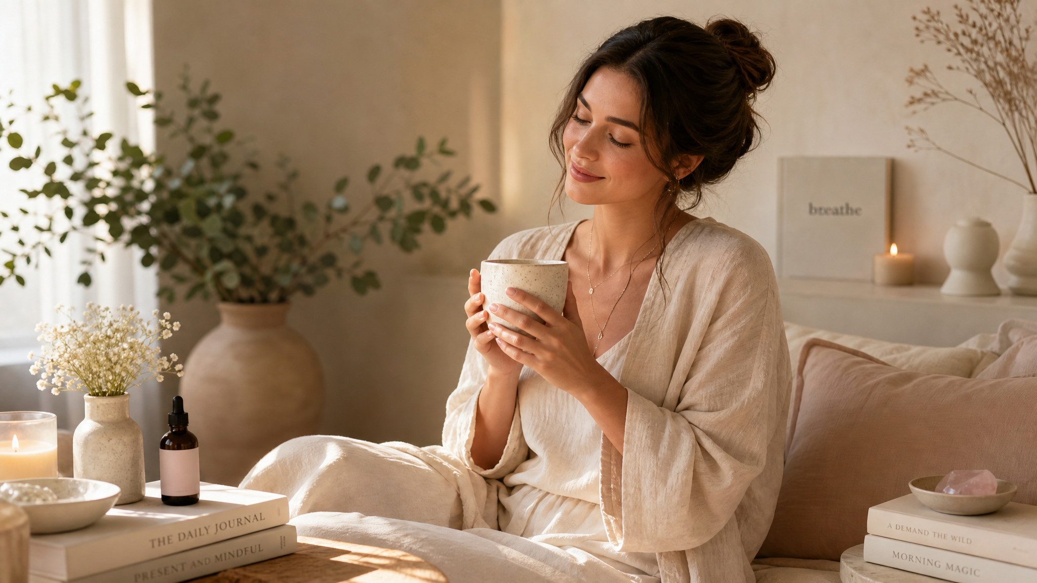 Serene wellness lifestyle representing balanced hormone health
