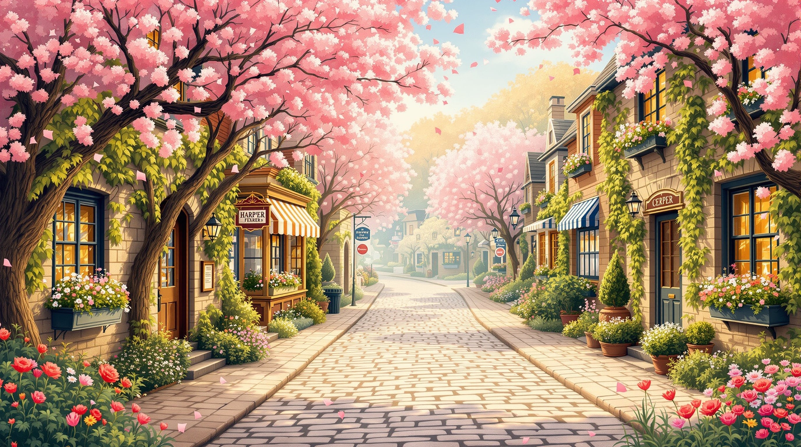 St. Michael's Crossing village street in spring