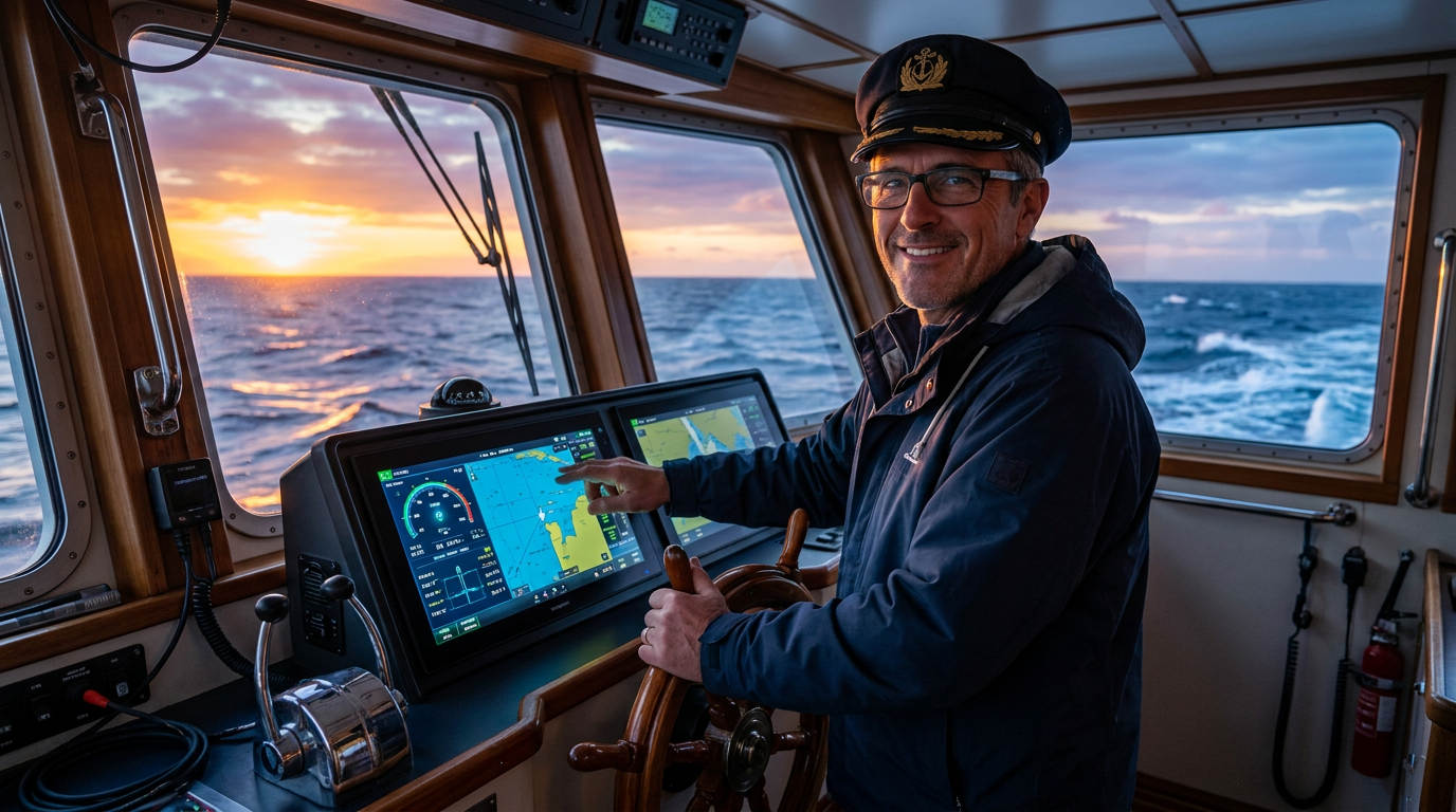 Robert Lees testing the Wealthy Affiliate ACE navigation dashboard at a ship's helm