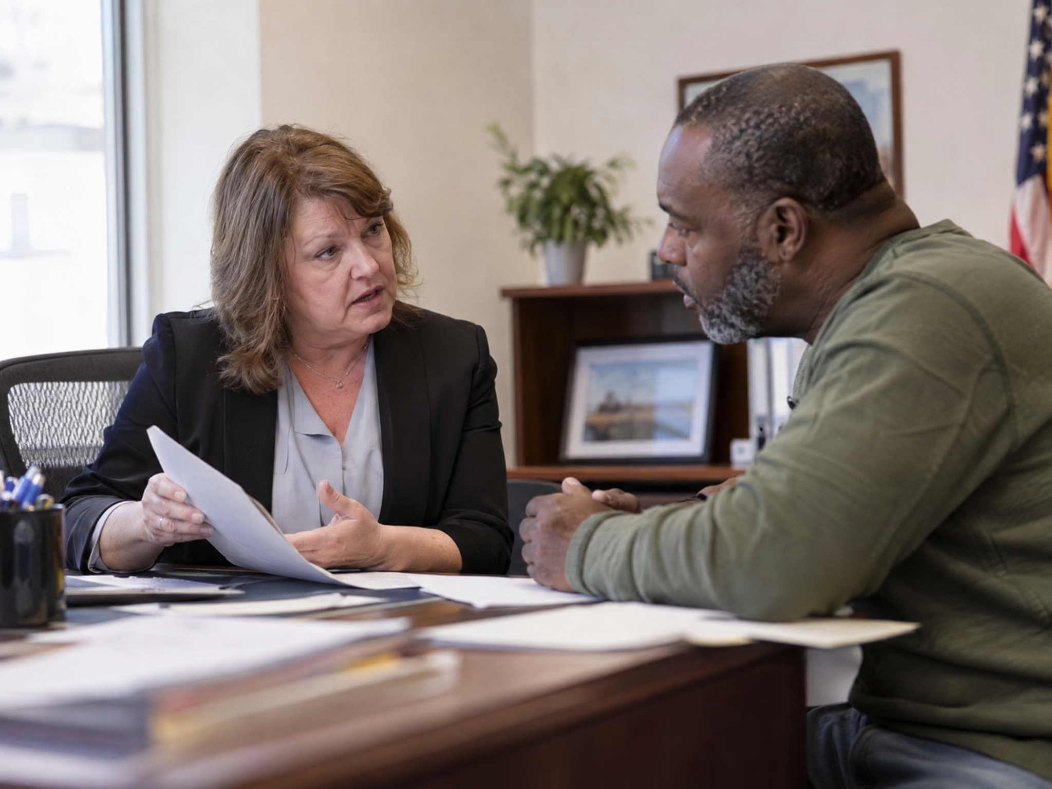 Accredited claims agent explaining the service connection standard to a veteran