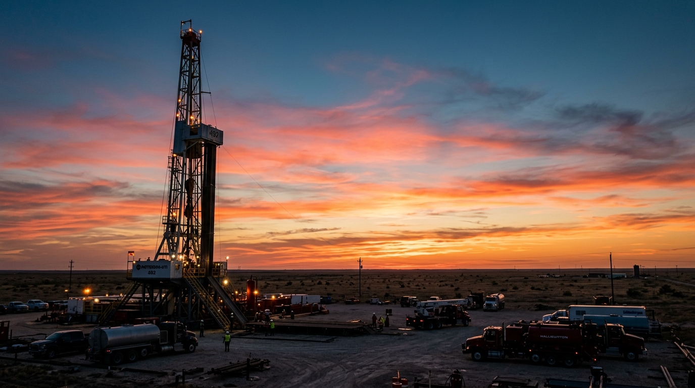 Drilling rig at sunset in Texas - GeoCam Inc. borehole geophysical logging