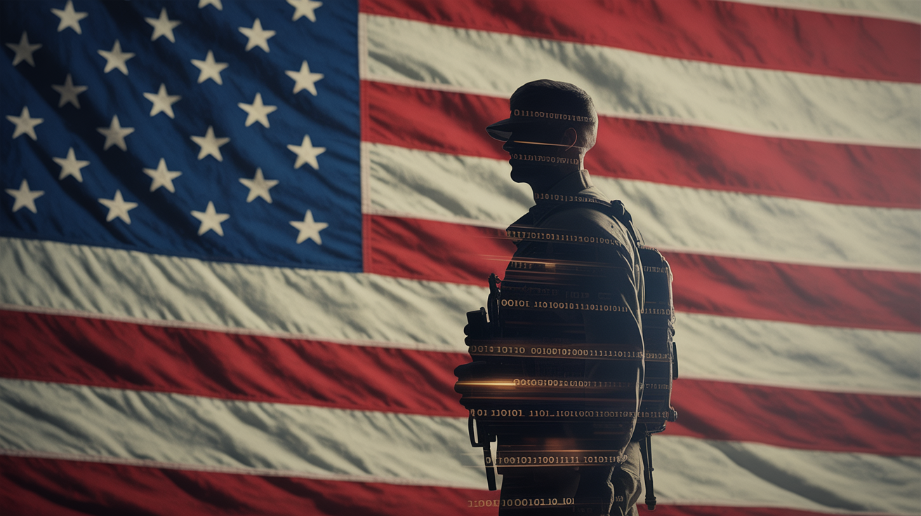 American flag with digital technology elements representing veteran-owned digital agency