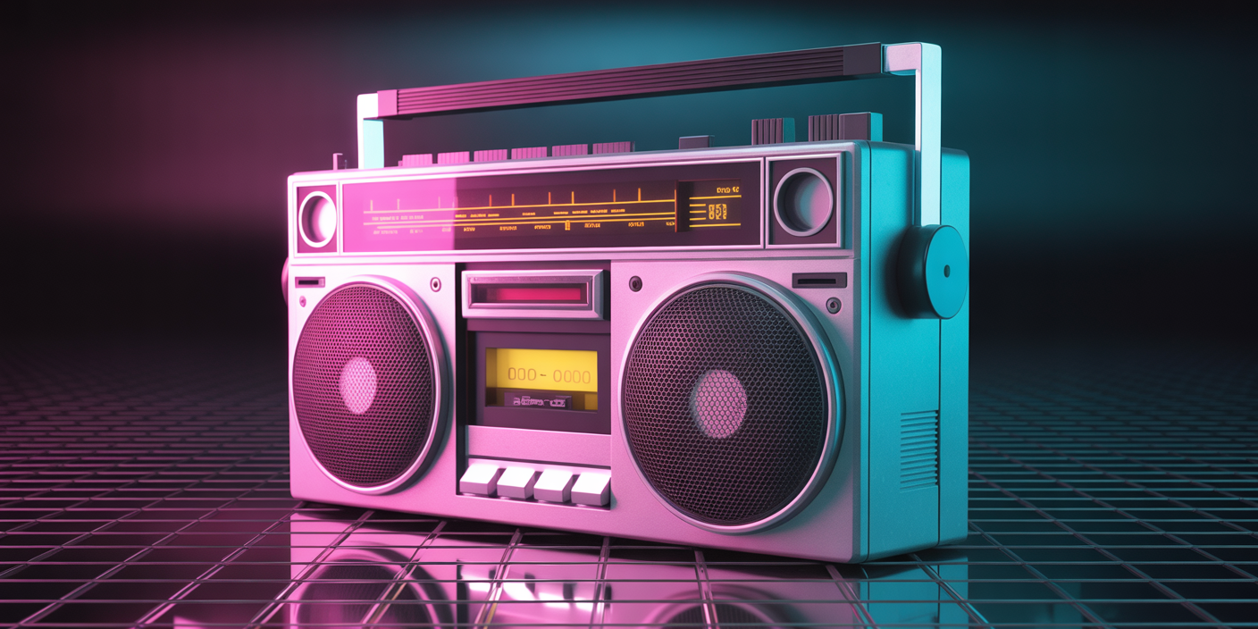 Boombox radiocasete vintage con luces neón