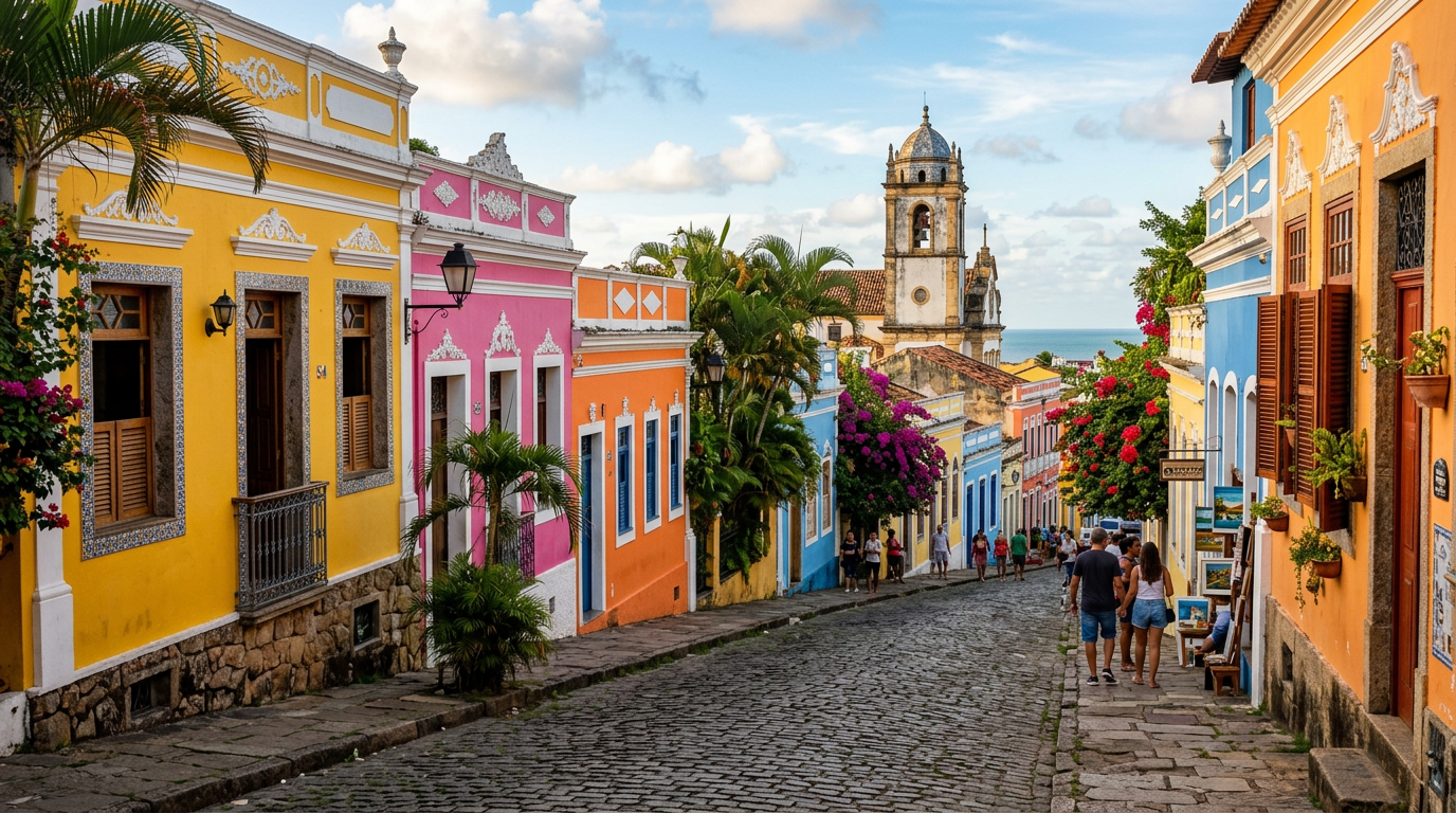 Casas coloniais coloridas no centro histórico de Olinda