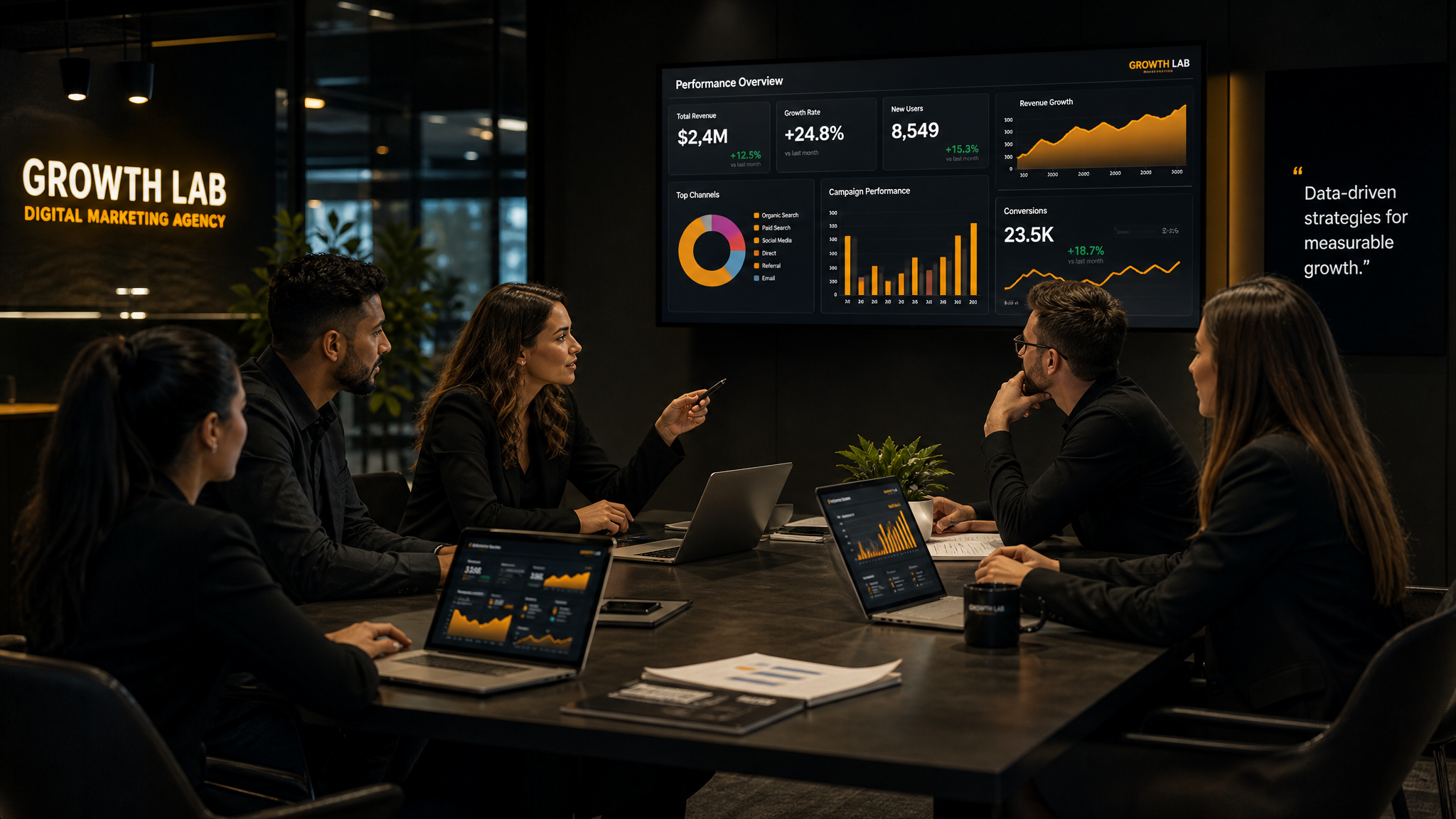 Equipe Maxigrow trabalhando em estratégias de Growth Marketing