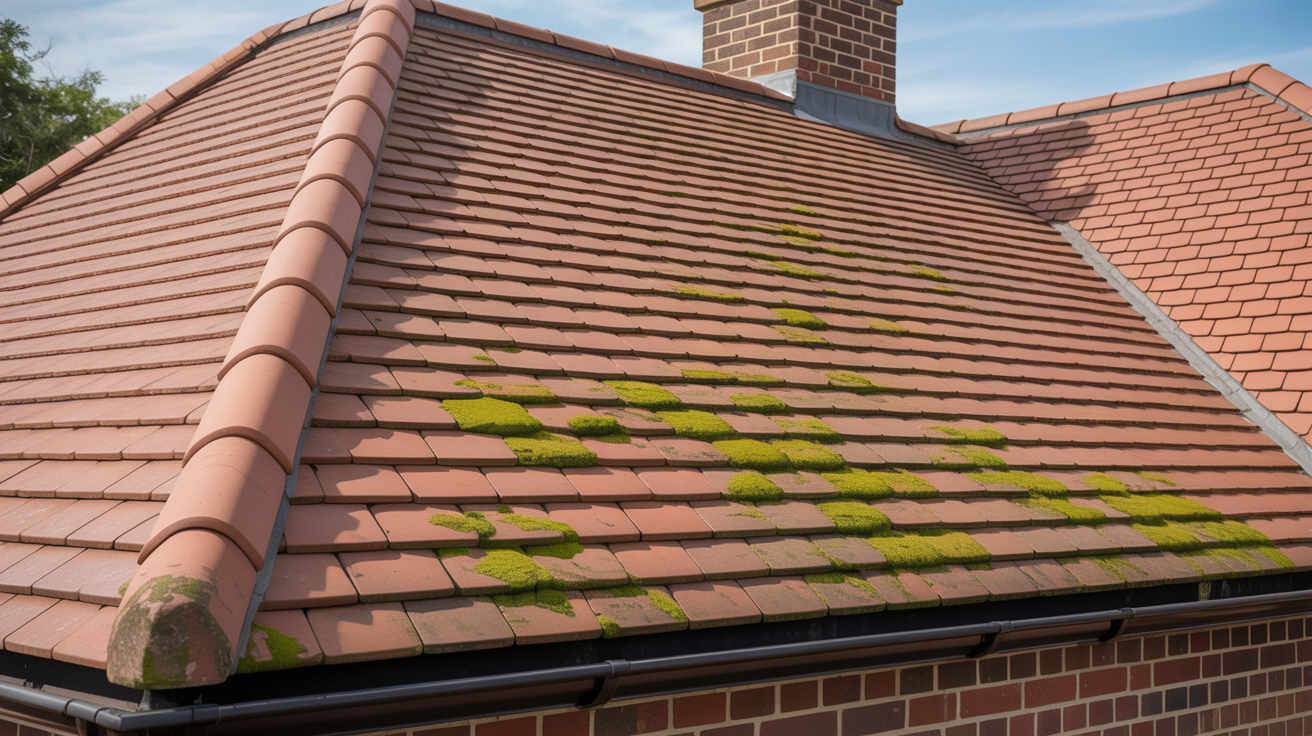 Before and after moss removal on roof