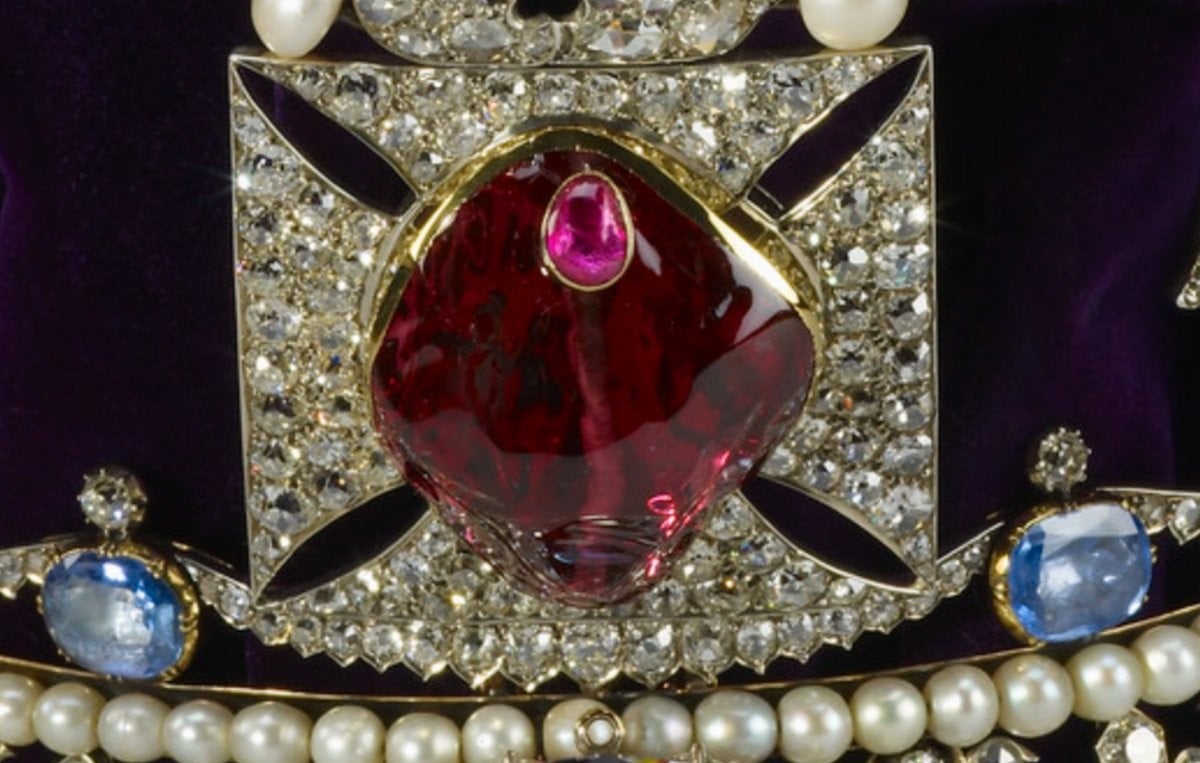 The large red Black Prince's Ruby in the Imperial State Crown