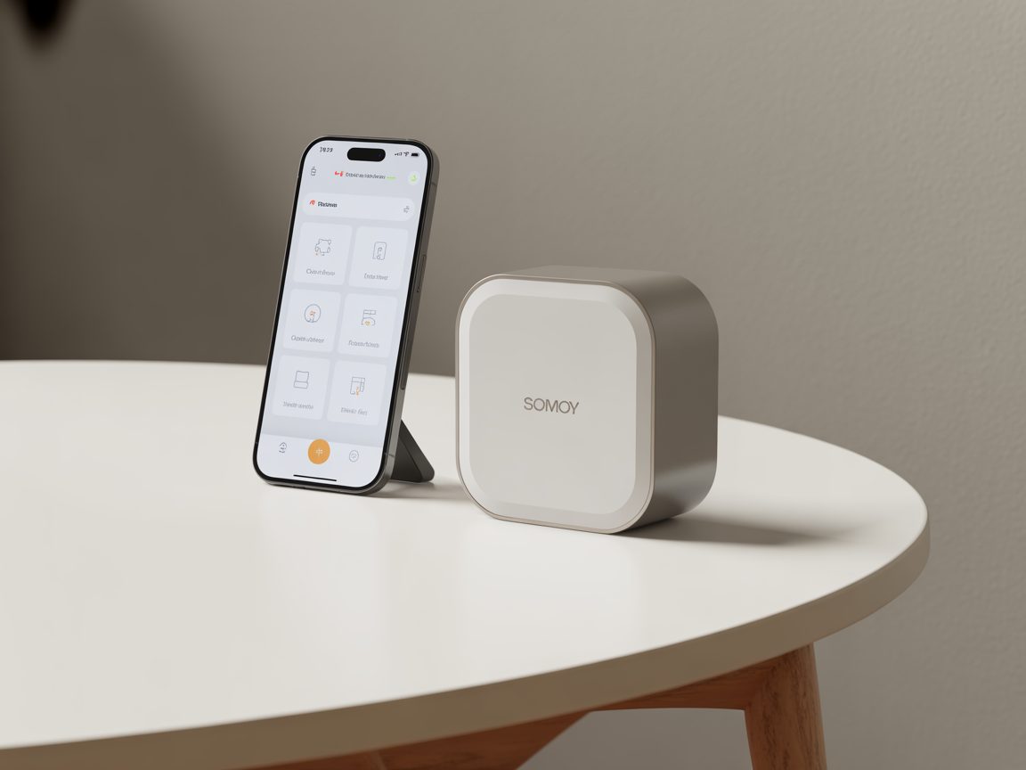 Somfy TaHoma smart home hub with smartphone control app
