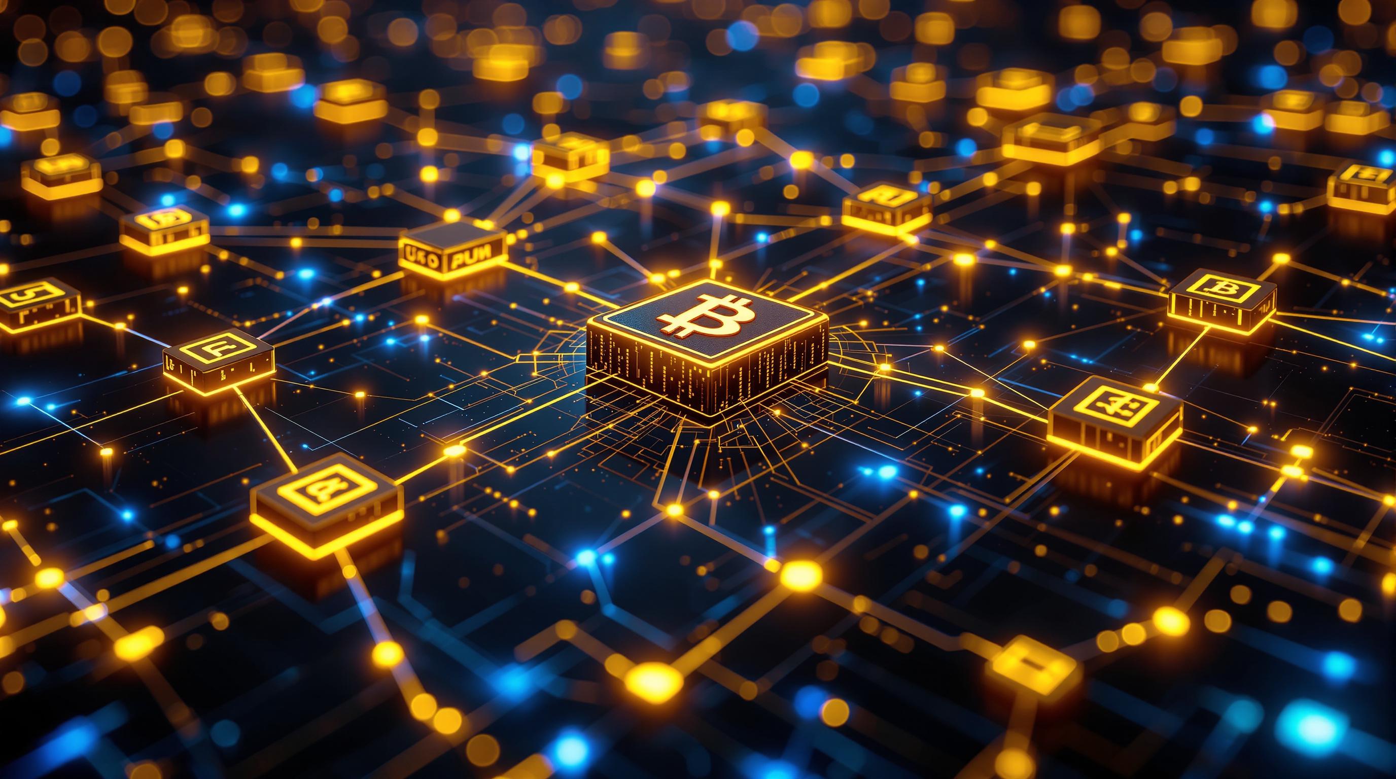 Bitcoin blockchain visualization with AI nodes