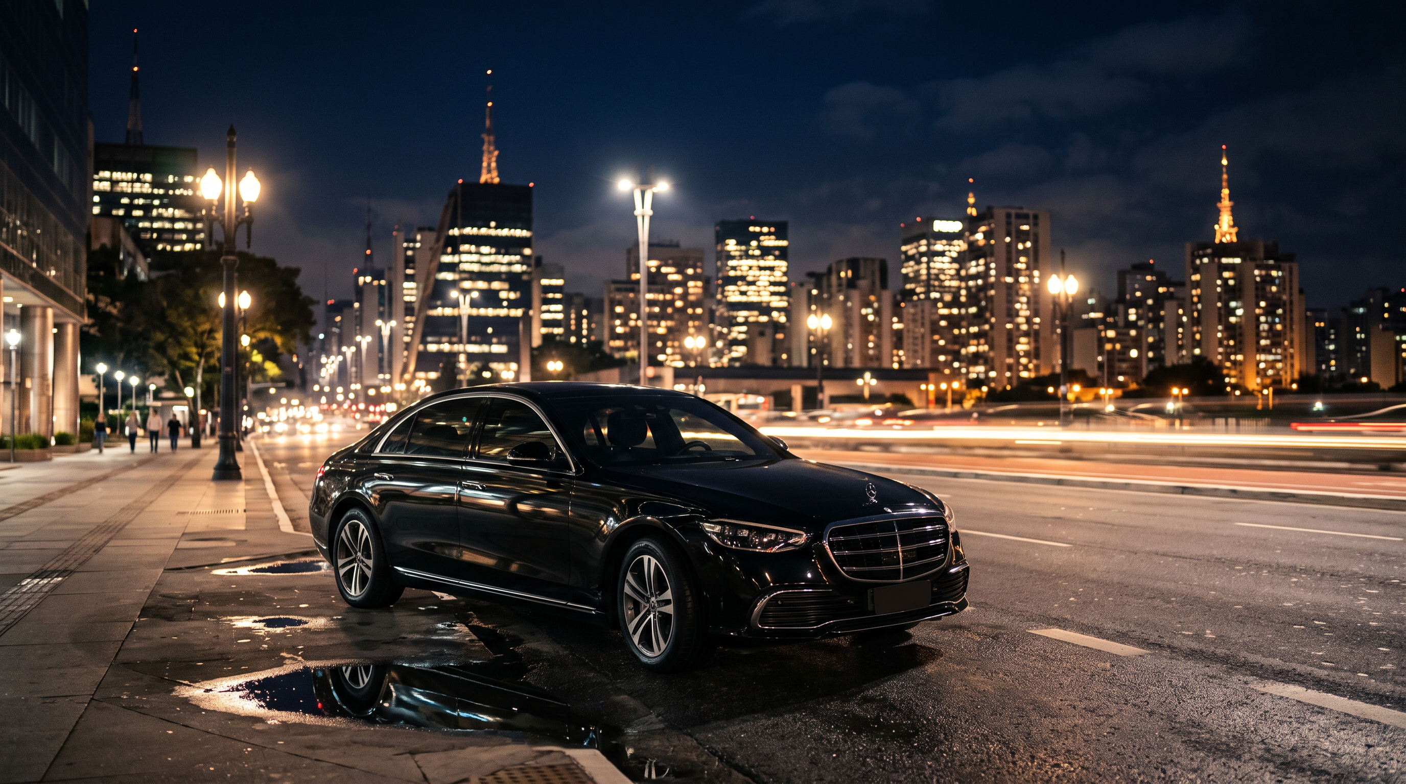 Sedan executivo preto à noite em São Paulo