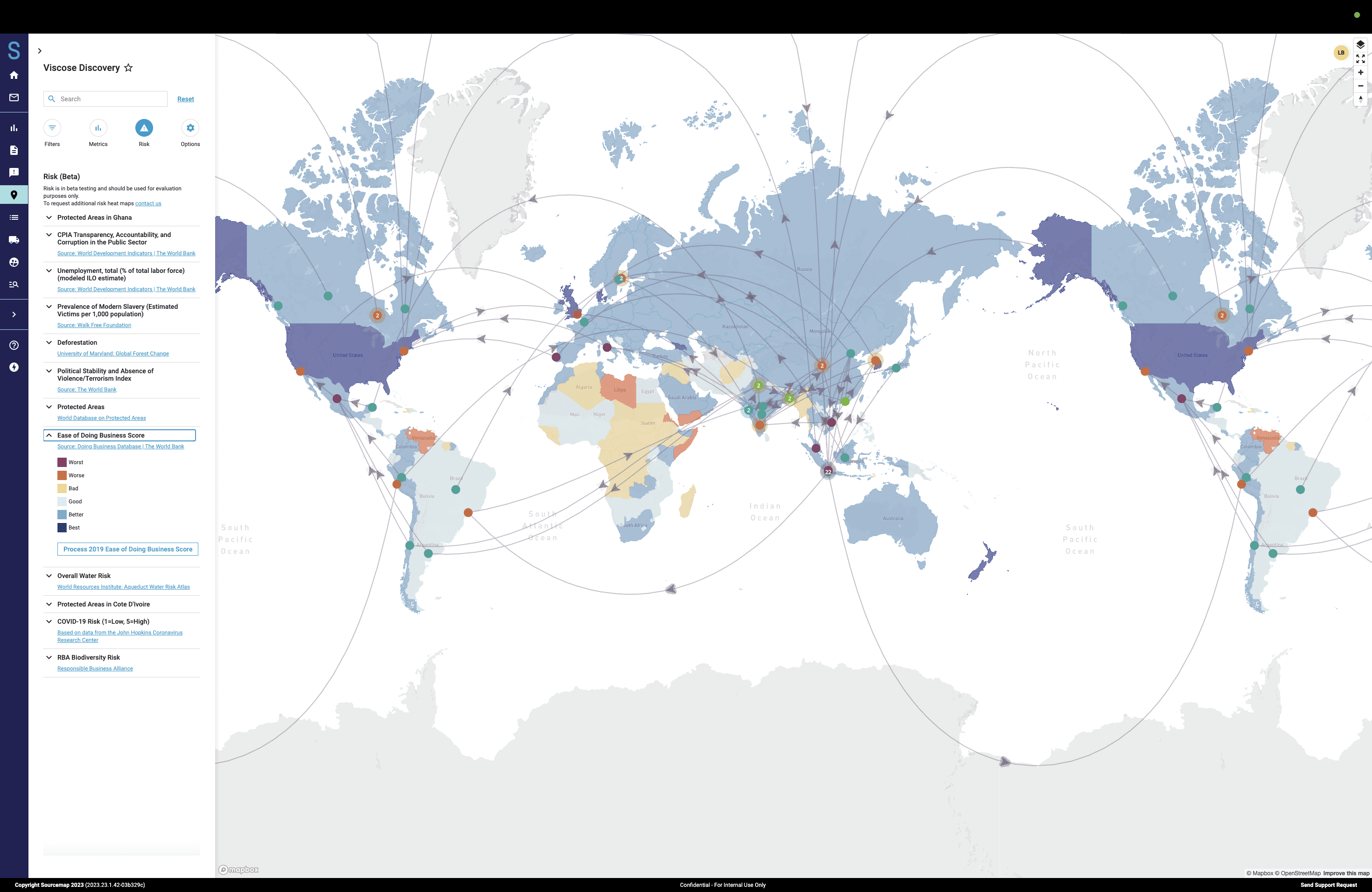 Global supply chain network map showing interconnected logistics routes