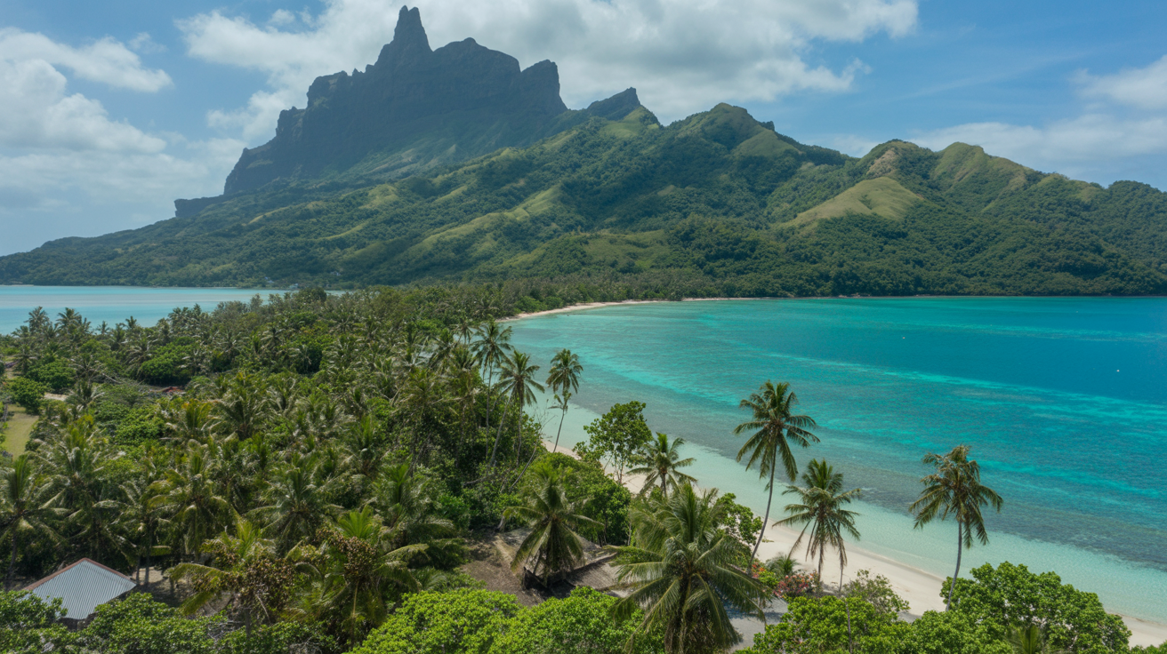 Scenic tropical island landscape with ocean and greenery