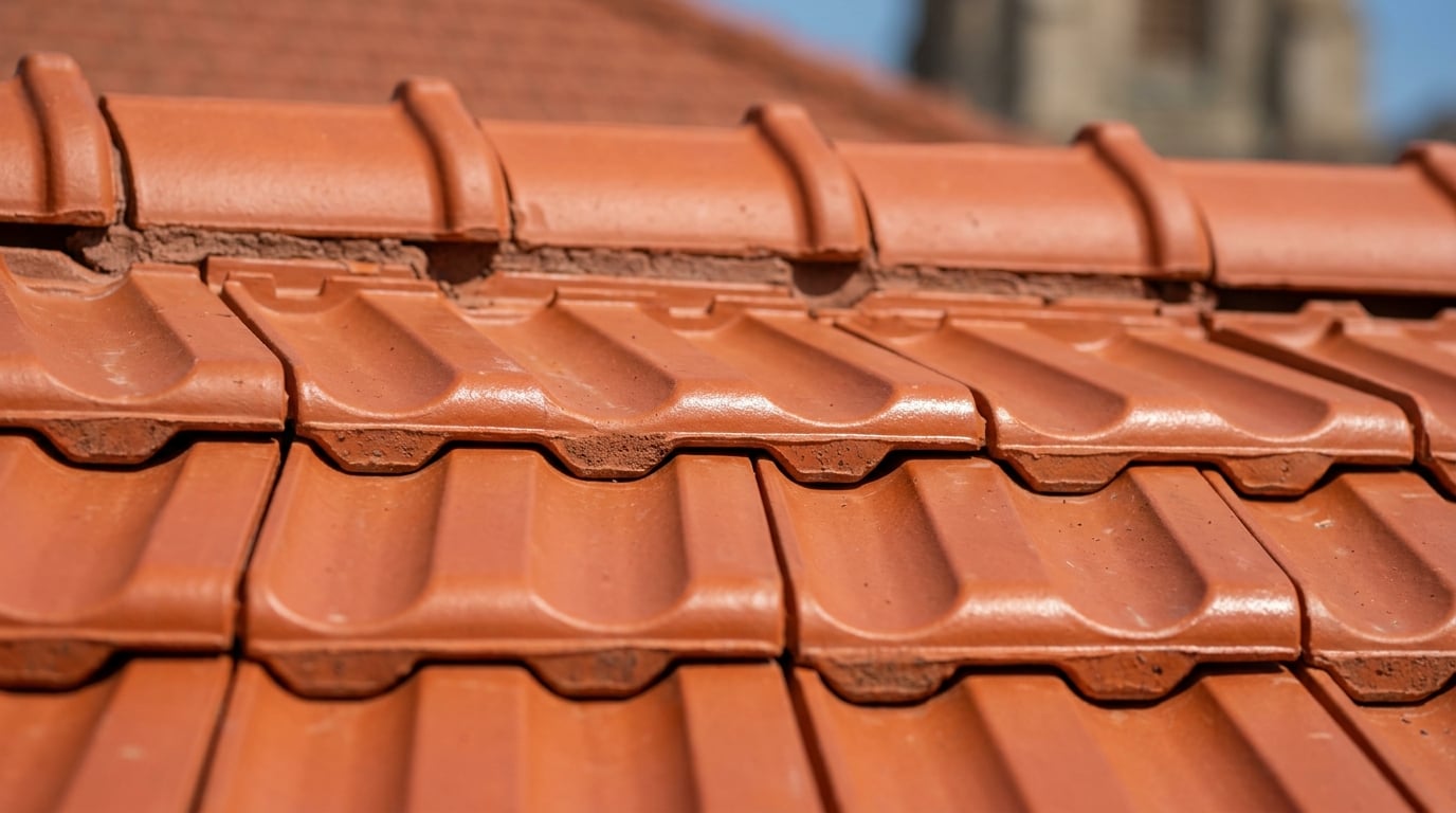 Newly installed terracotta clay tile roof