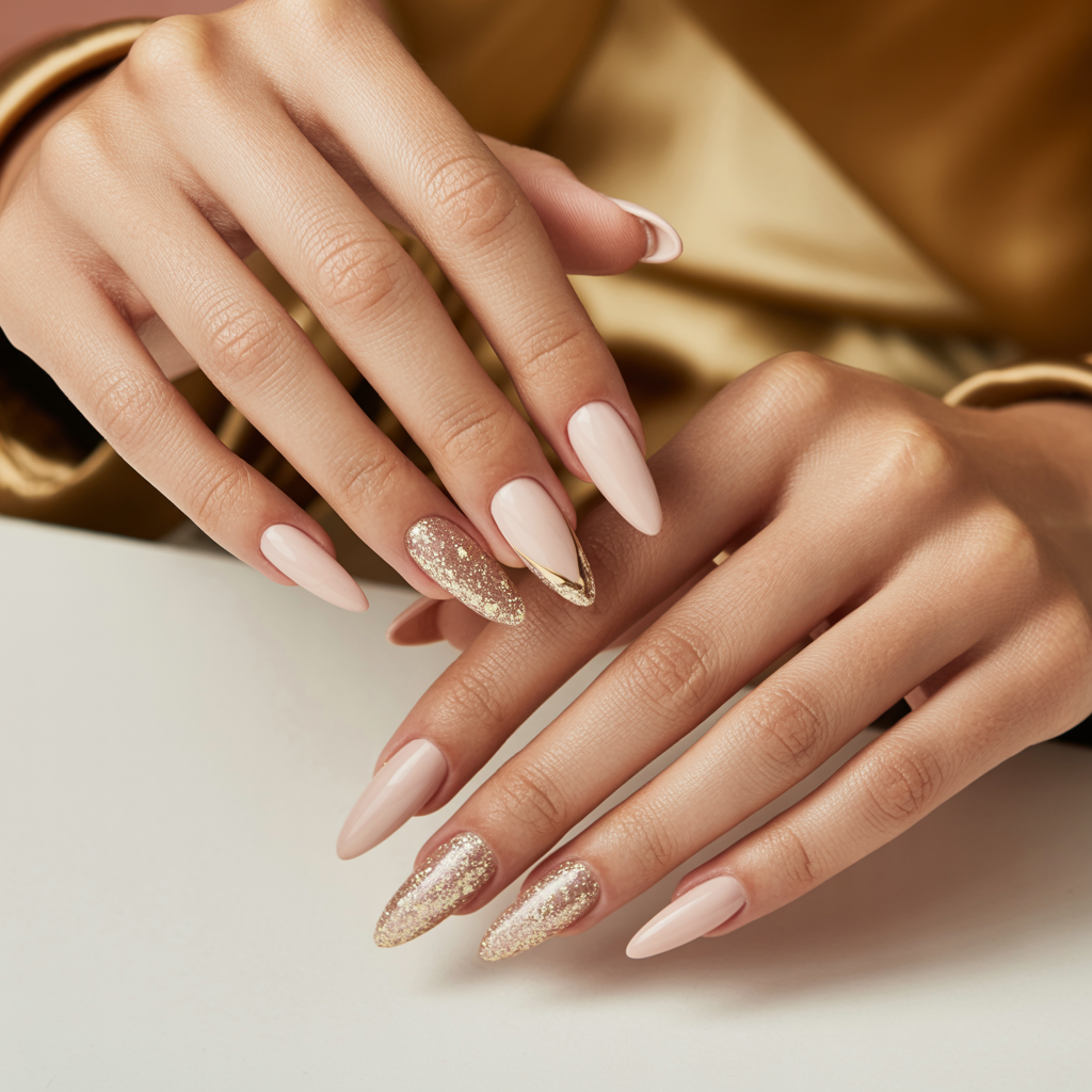 Uñas con glitter dorado