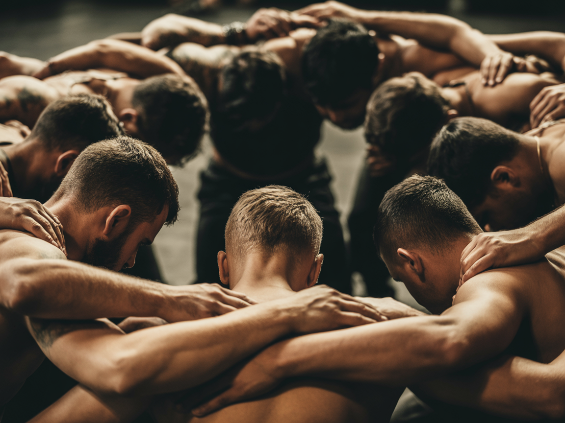 Men gathered together in unity and prayer