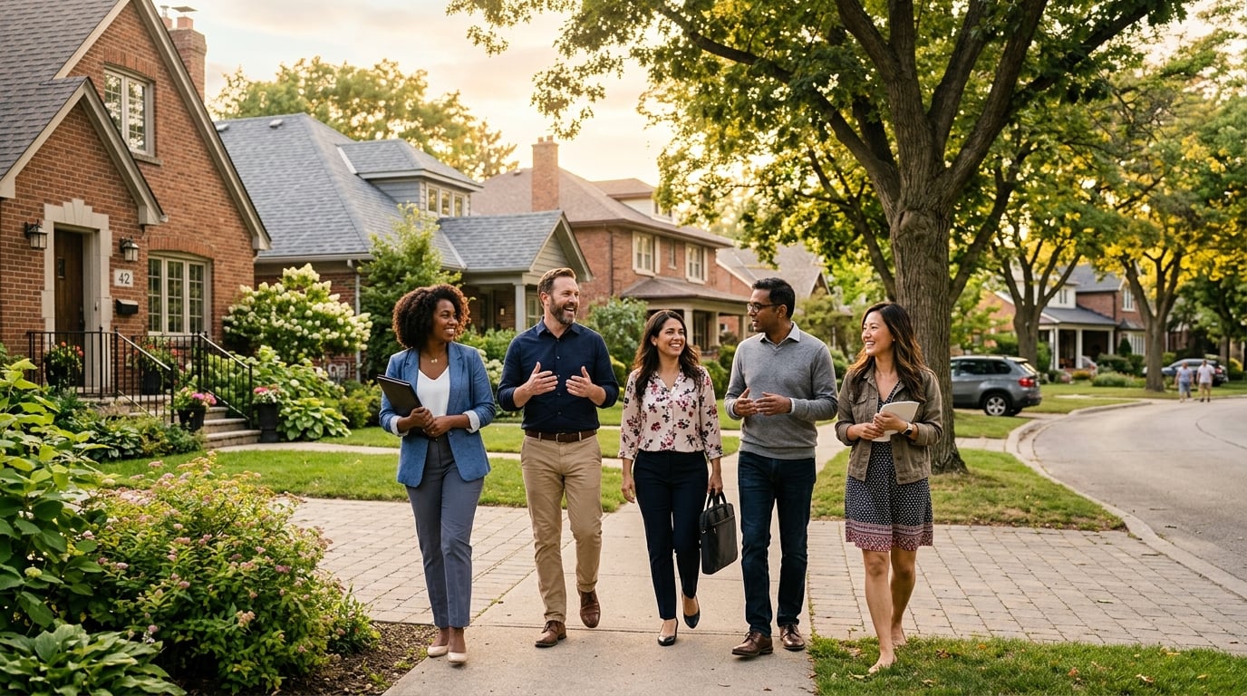Our friendly team walking through a neighborhood