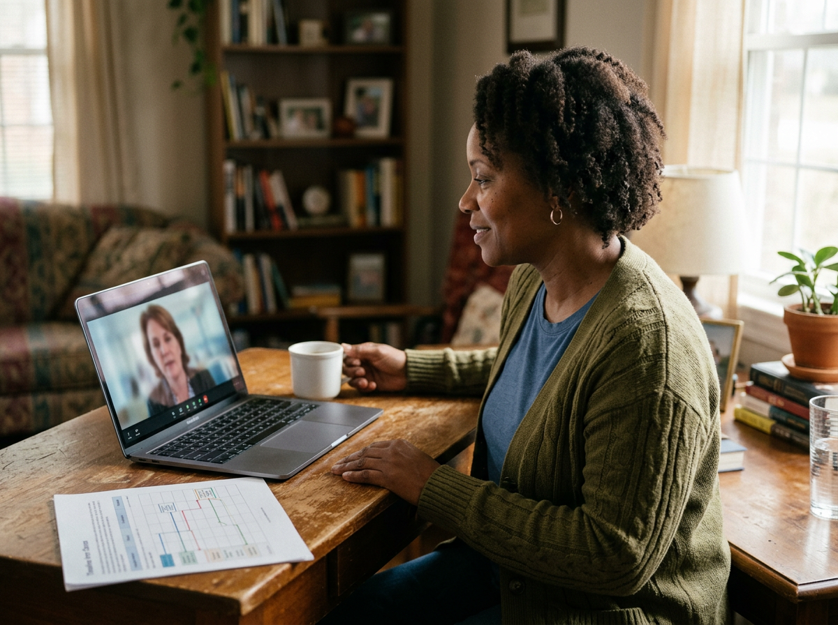 Veteran asking questions on a video call with an accredited agent