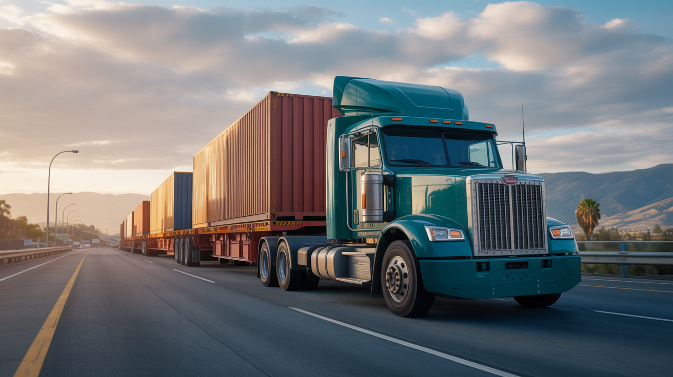 Modern intermodal truck on highway