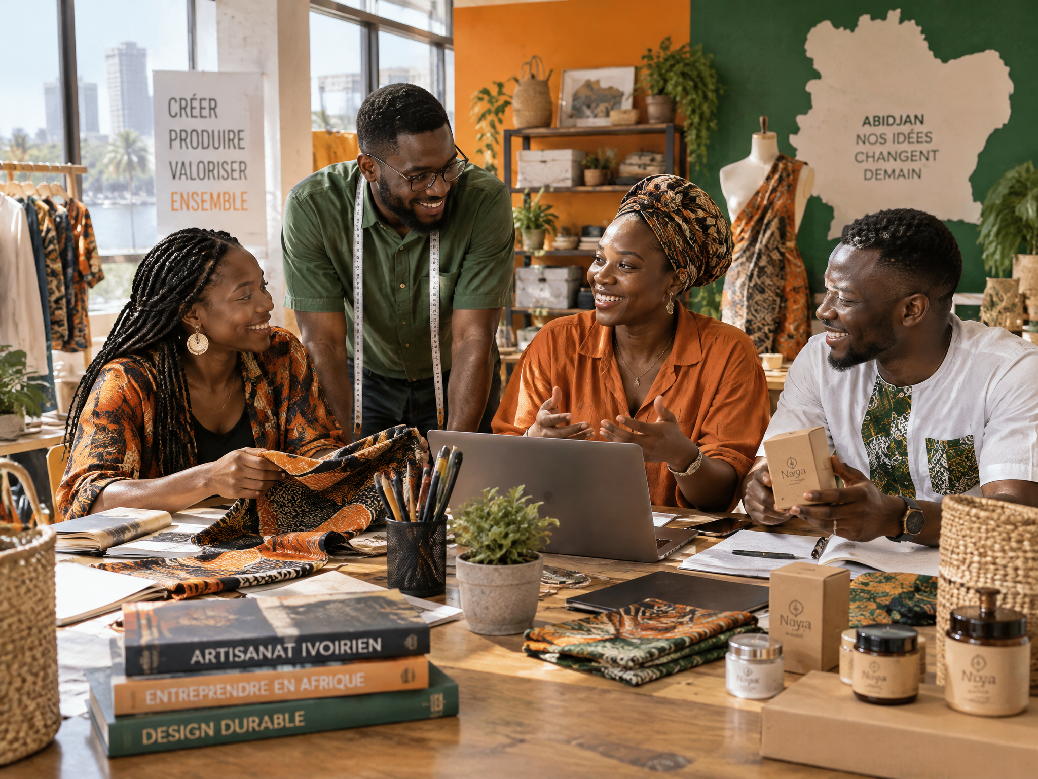 Équipe d'entrepreneurs ivoiriens collaborant ensemble