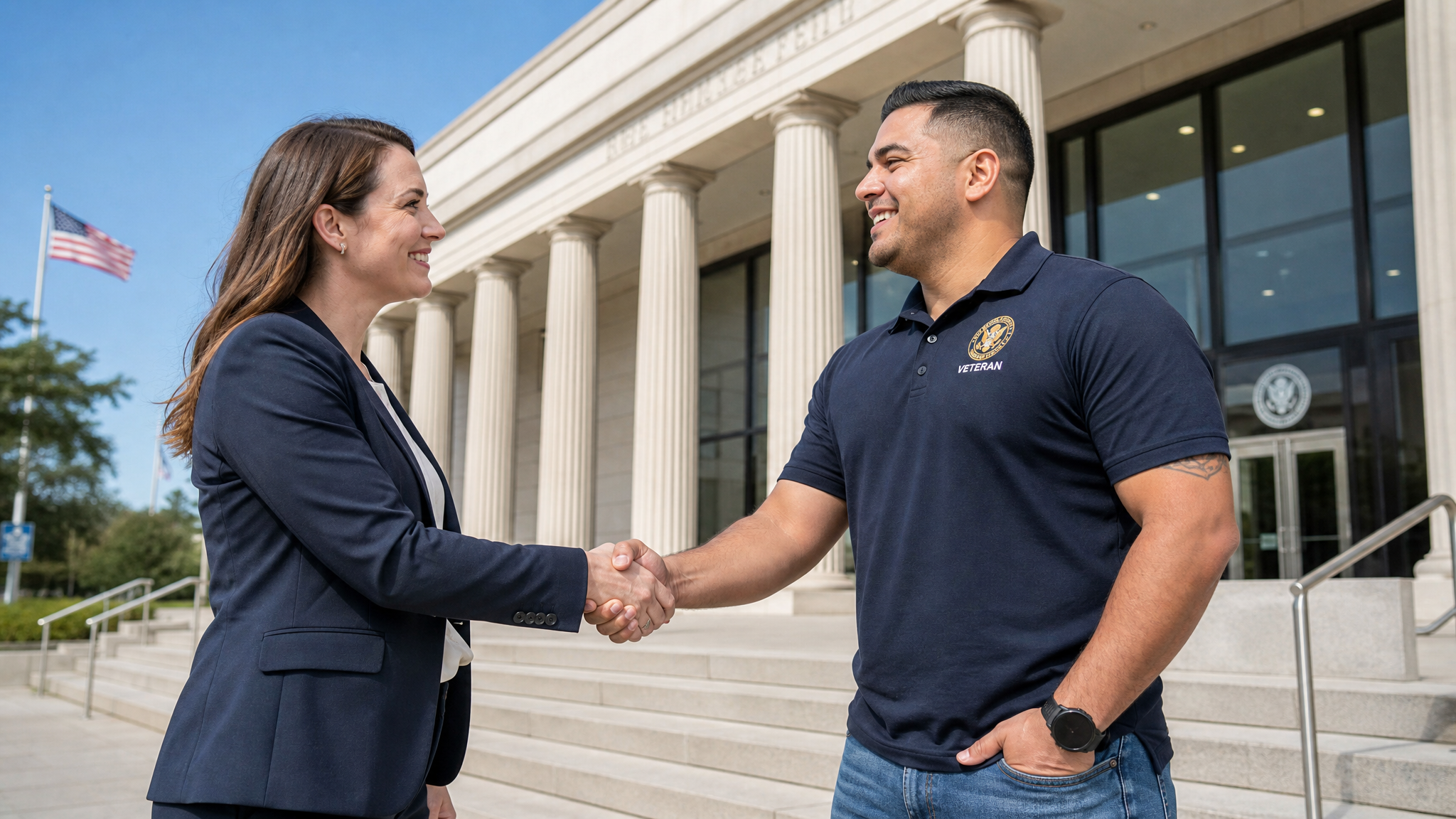 An accredited VA claims agent meeting with a veteran client