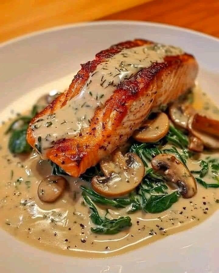 Pan-Seared Salmon in Creamy Mushroom Sauce