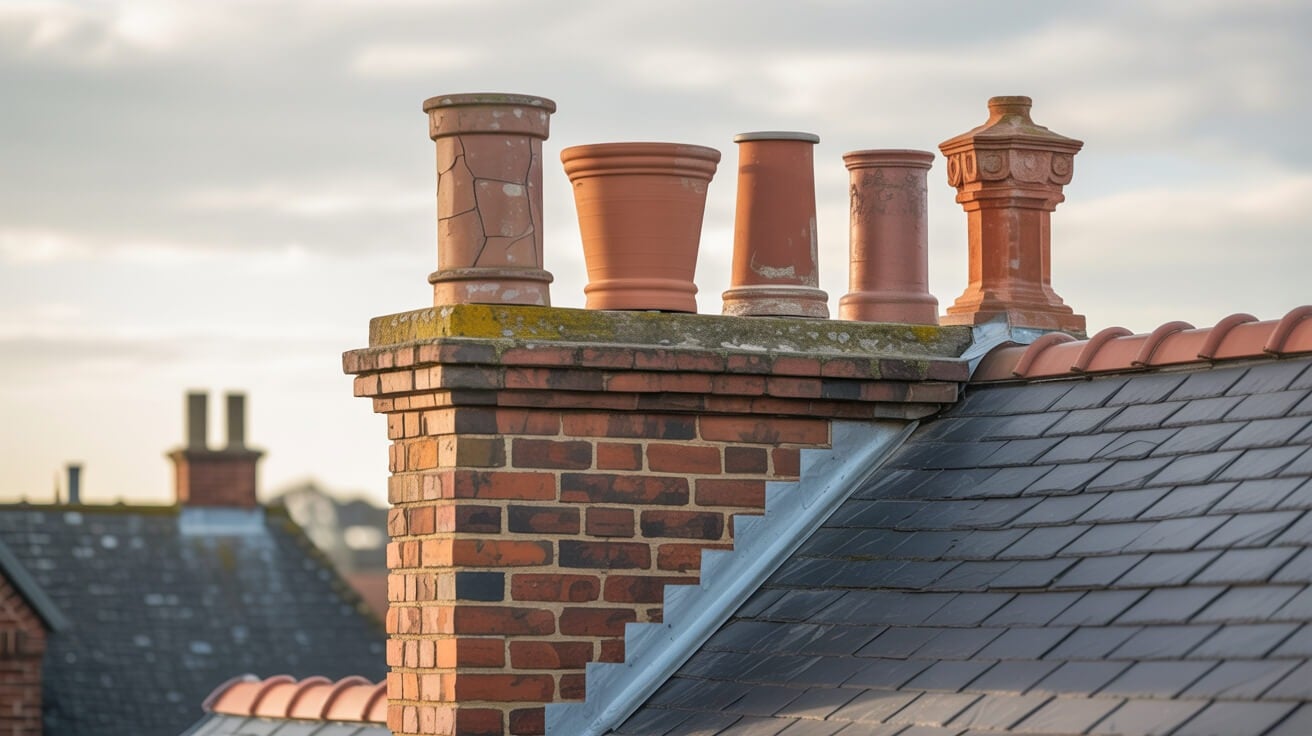 Chimney pots on slate roof
