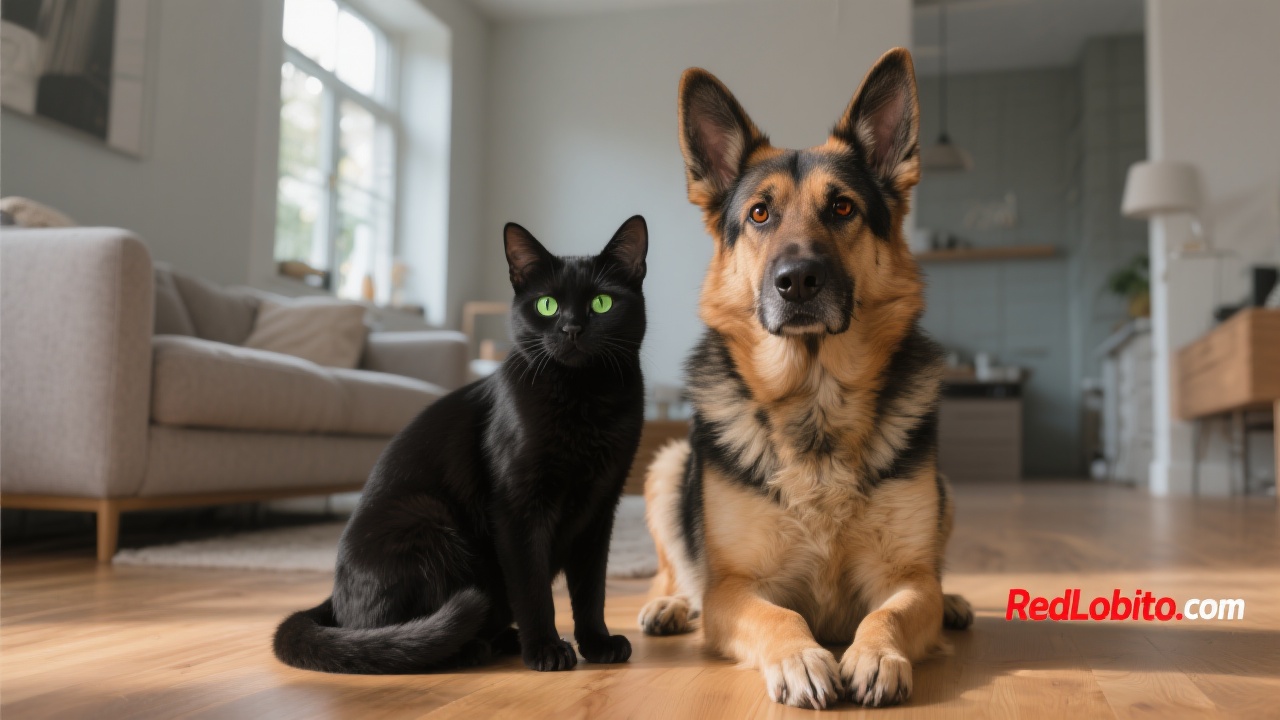 A curious dog and cat observing their owner with focus, representing pet perception and awareness