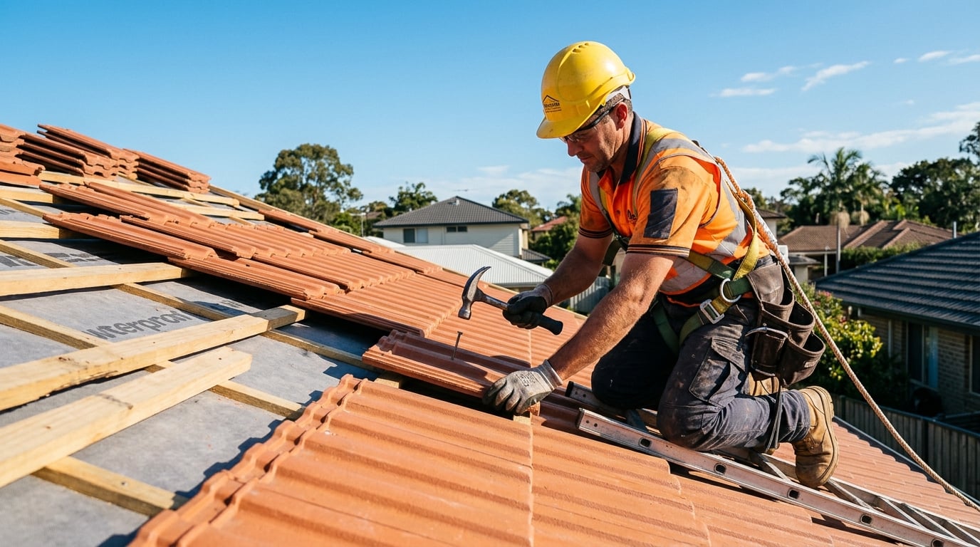 Elite Roofing Maintenance roofer working on a roof