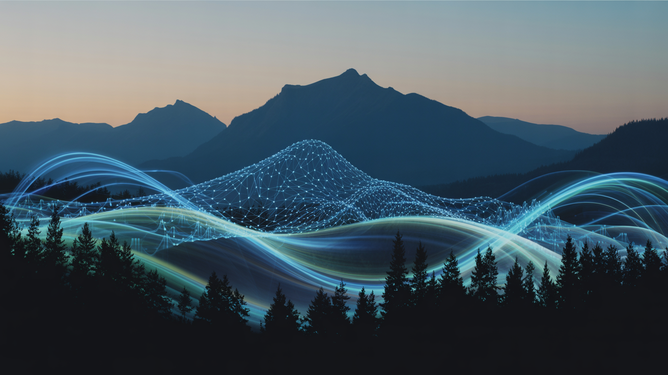 AI technology with Pacific Northwest mountains