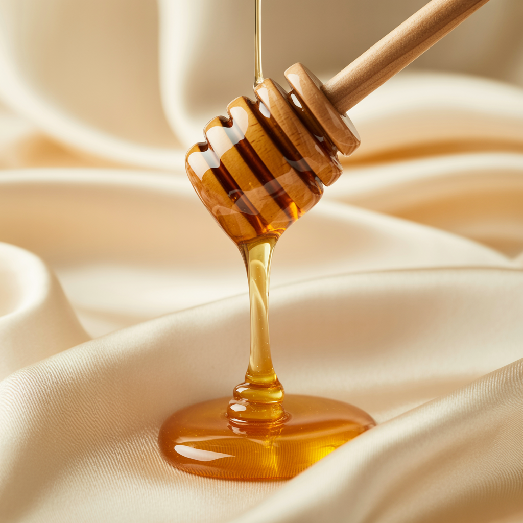 Raw honey dripping from honey dipper