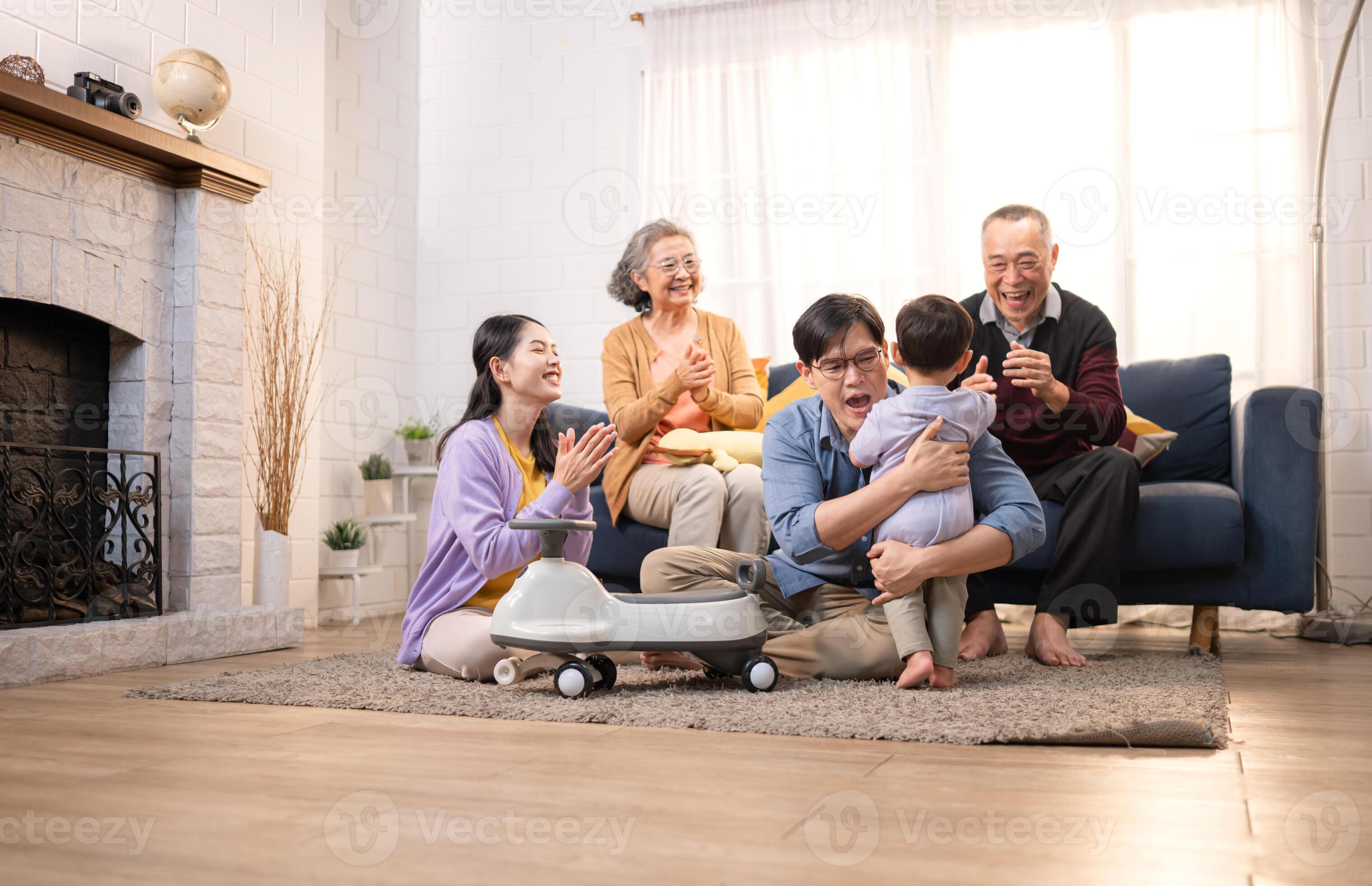 Happy multi-generational family in modern Australian home