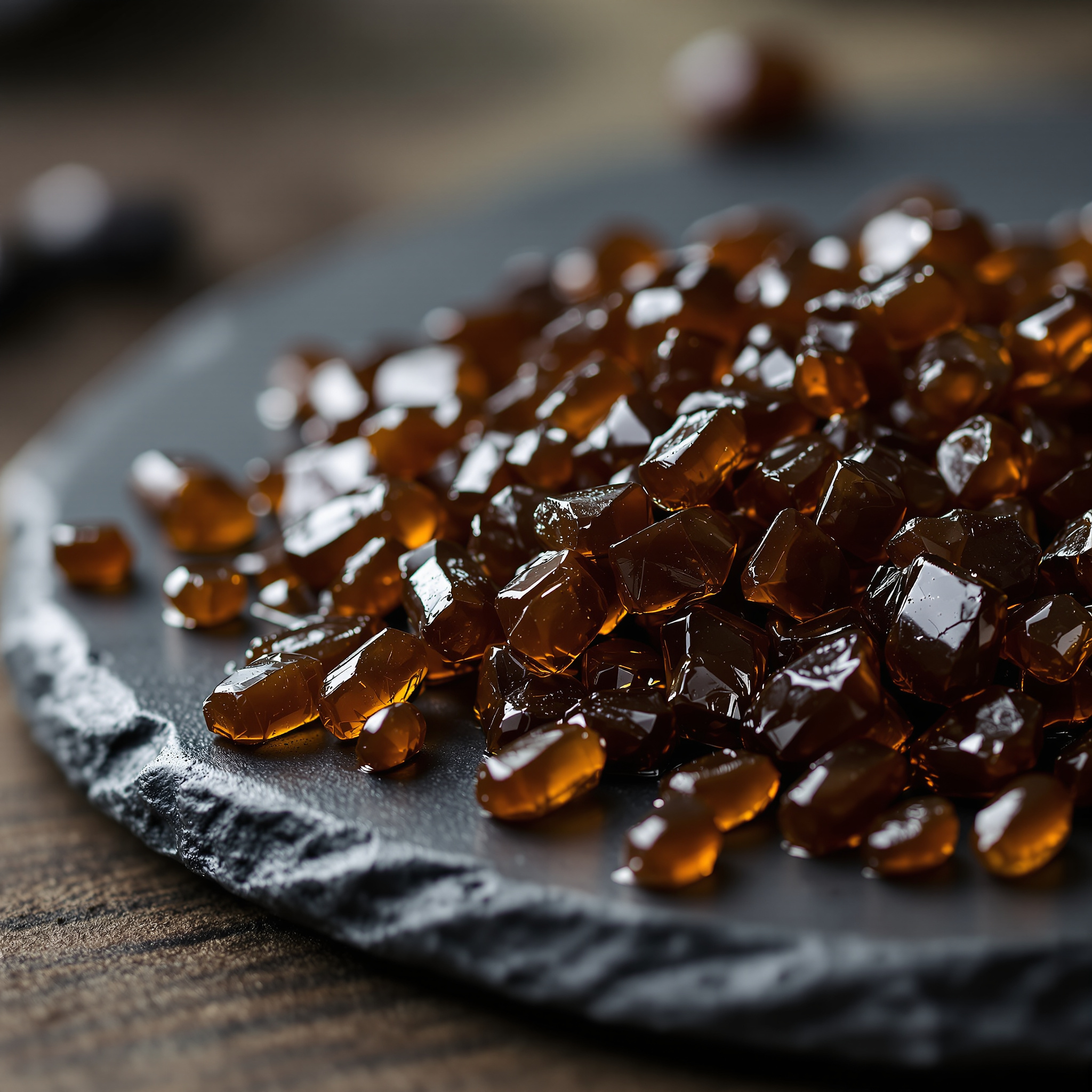 Wellness Nest Shilajit Harz - Nahaufnahme der dunklen, glänzenden Textur für optimale Anwendung